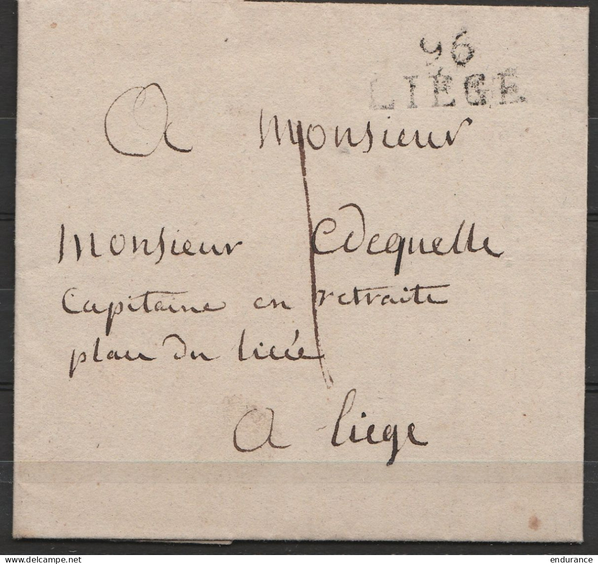 L. Datée 30 Novembre 1813 De LIEGE Pour Militaire à La Retraite EV - Griffe "96/LIEGE" - Port "I" - 1794-1814 (French Period)