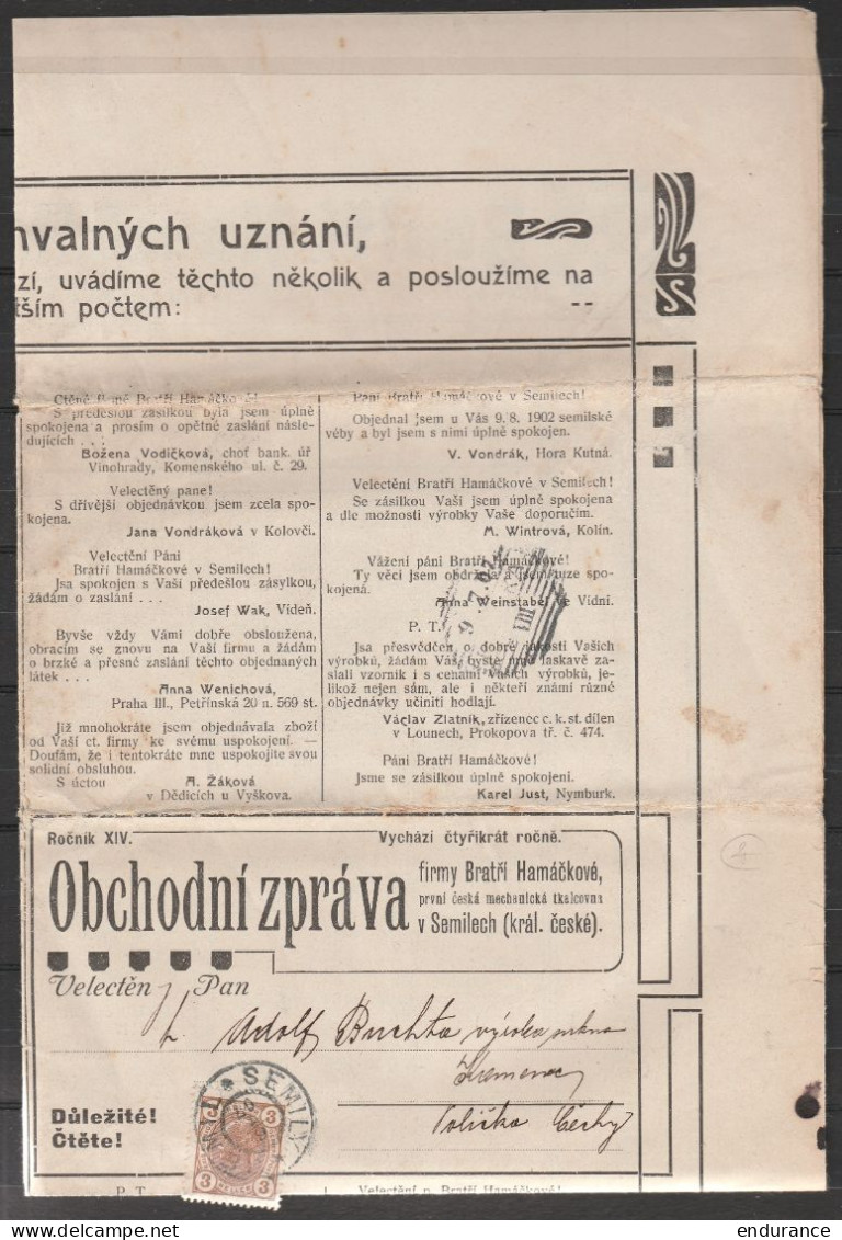 Tchéquie - Journal Obchodni Zprava Affr. 3h Càd SEMILY/1907 - Otros & Sin Clasificación