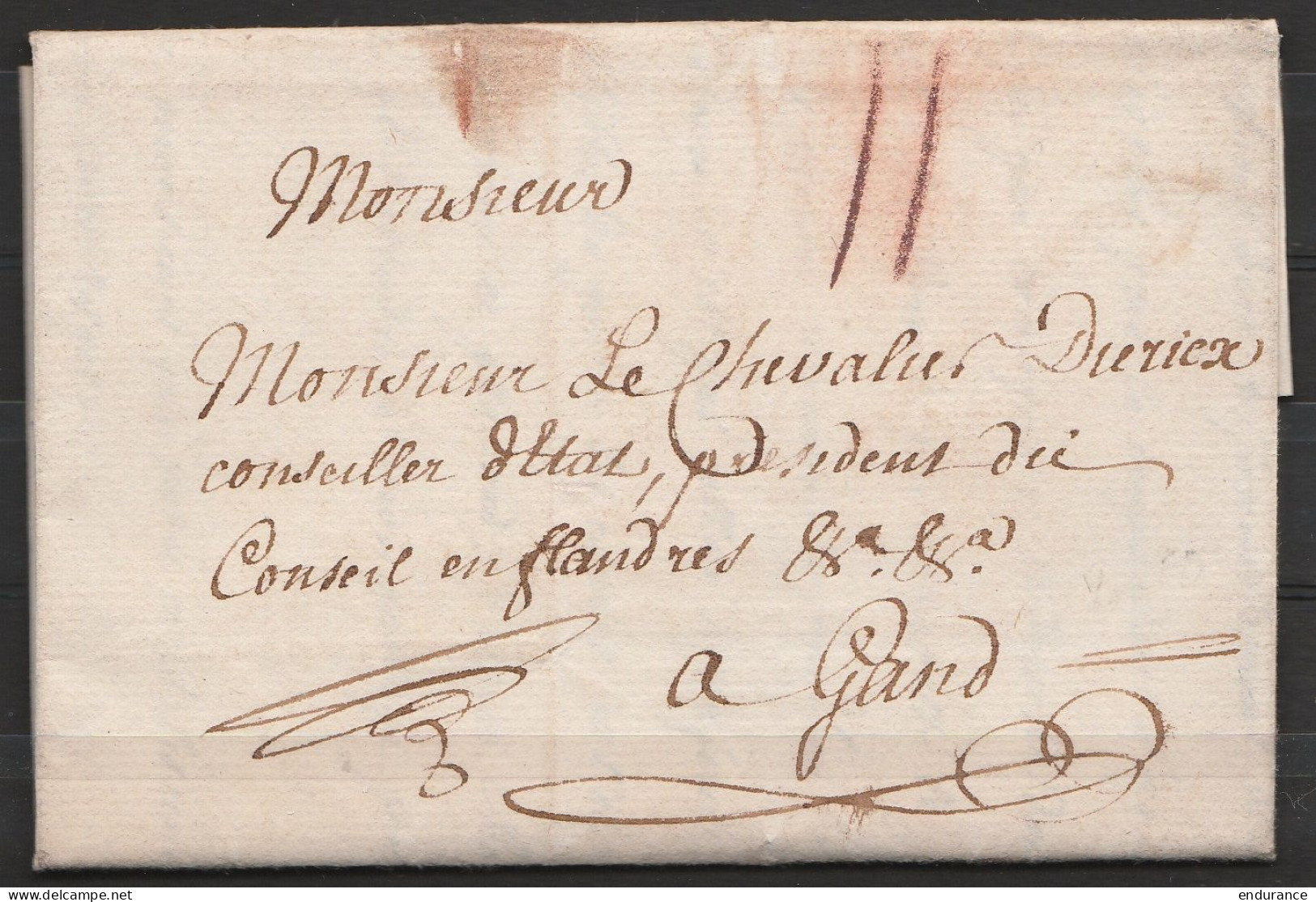 L. Datée 20 Juin 1783 De BRUXELLES Pour Chevalier Diericx, Conseiller D'Etat à GAND - Port "II" à La Craie Rouge - 1714-1794 (Paises Bajos Austriacos)