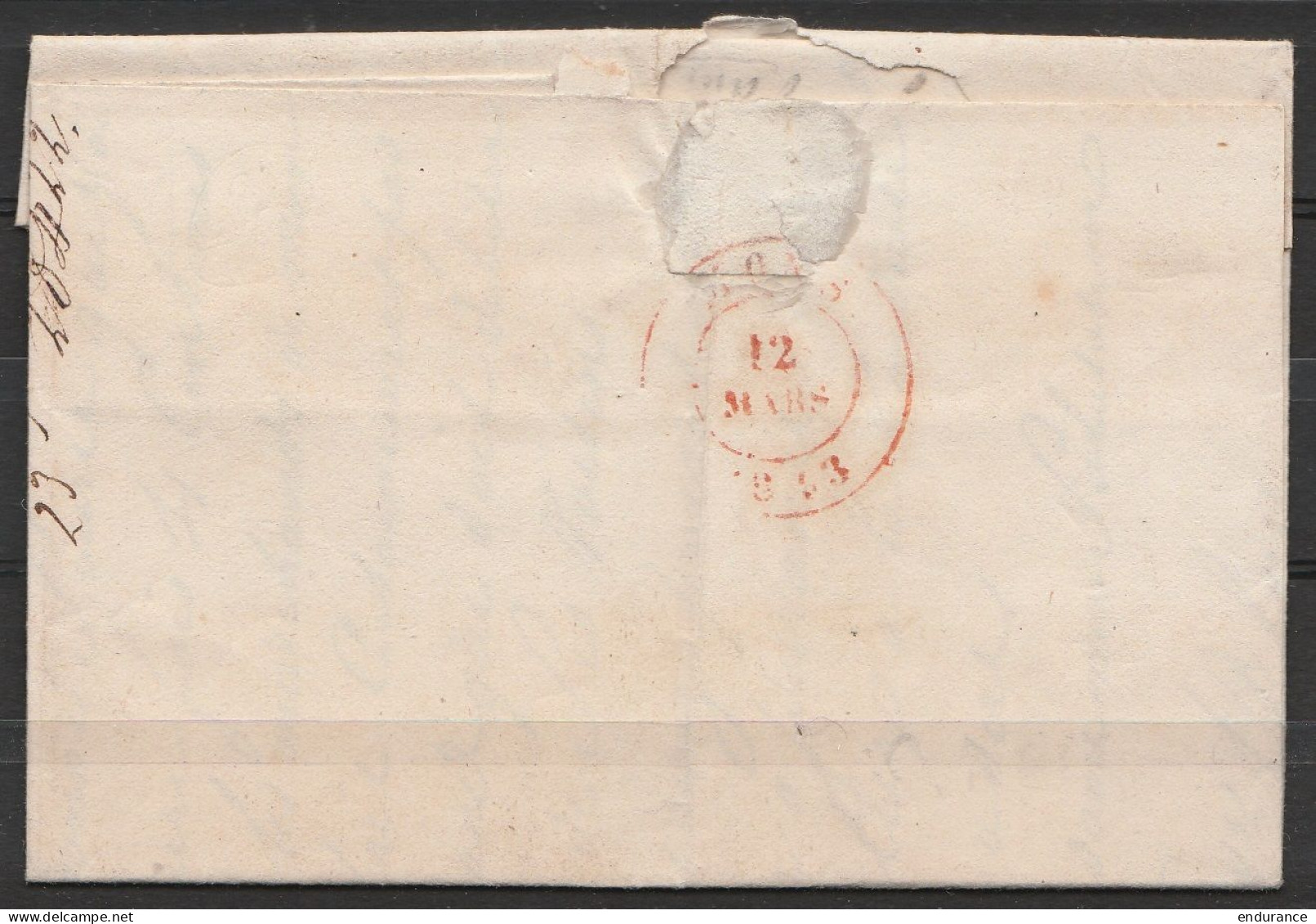 L. Datée 10 Mars 1843 De Thielrode Càd TAMISE/11 MARS 1843 Pour MONS - [SR] - Man. "pressée" - Port "4" - 1830-1849 (Belgica Independiente)