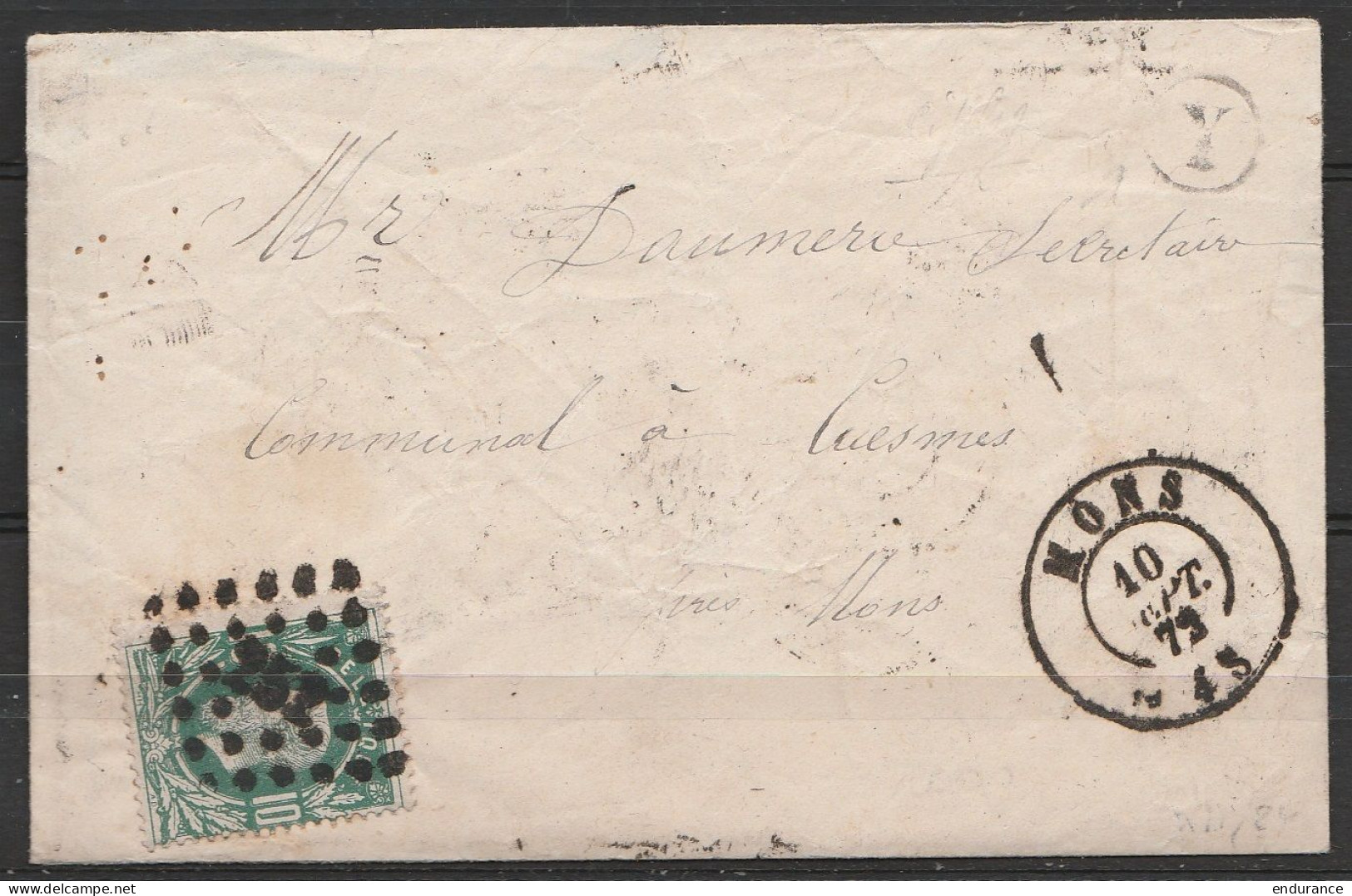 LAC  De Ciply Affr.N°30 Lpts 252 Càd MONS /10 SEPT 1872 Pour CUESMES - Boîte "Y" (de Ciply) - 1869-1883 Leopold II