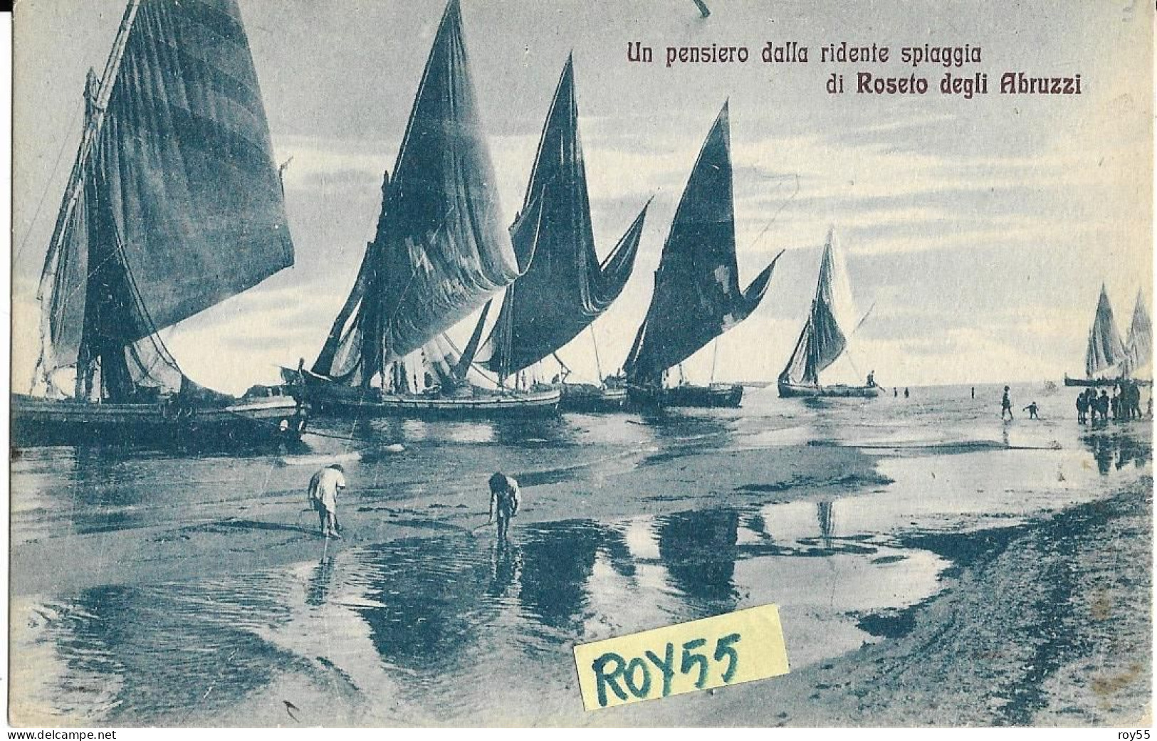 Abruzzo-teramo-roseto Degli Abruzzi Un Pensiero Della Ridente Spiaggia Veduta Vele Spiaggia Anni 30 (f.picc.v.retro) - Autres & Non Classés