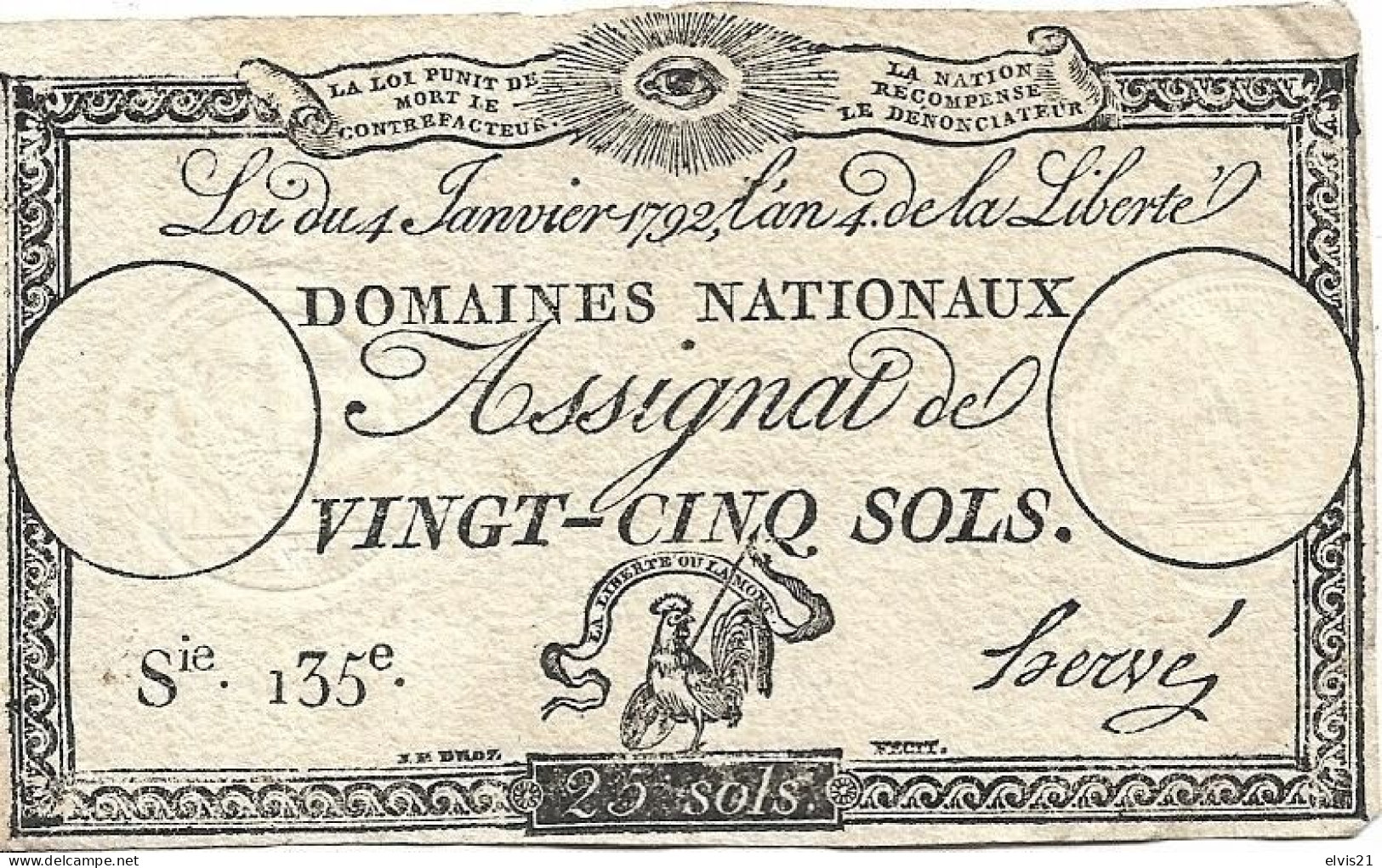 Assignat De 25 Sols Signé Hervé 1792 - Assignate