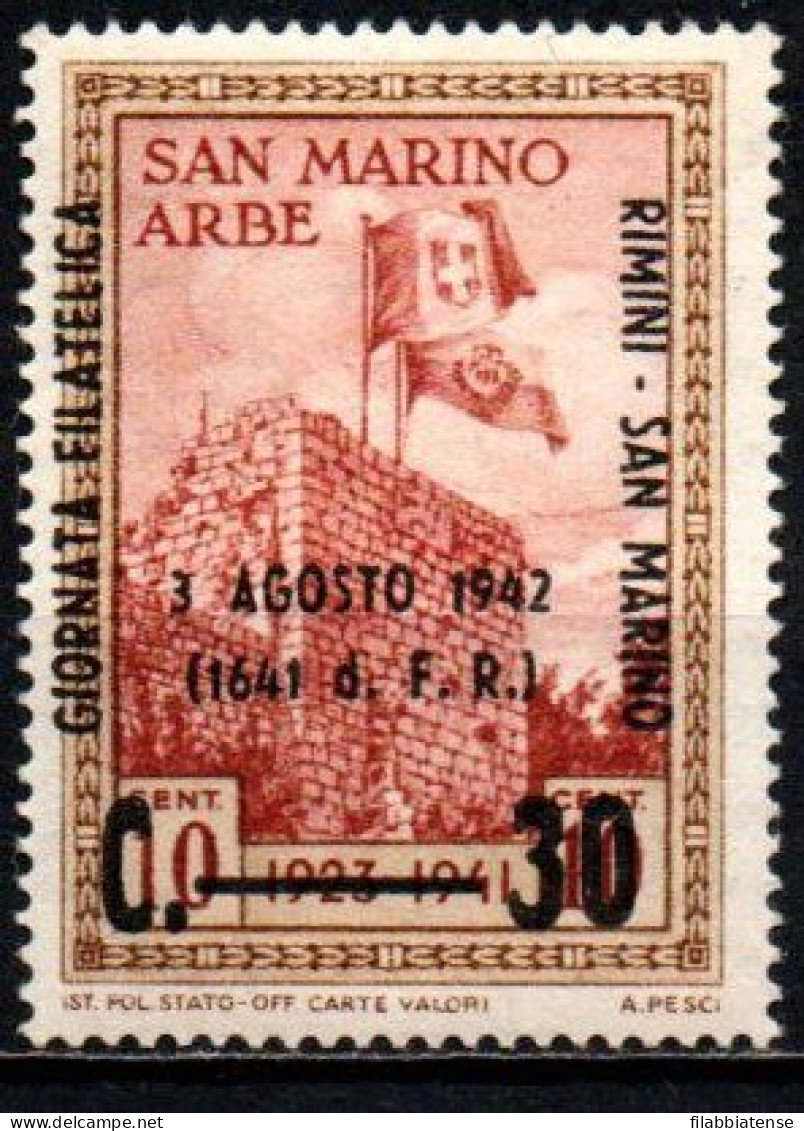 1942 - San Marino 225 Giornata Filatelica  ++++++ - Ongebruikt