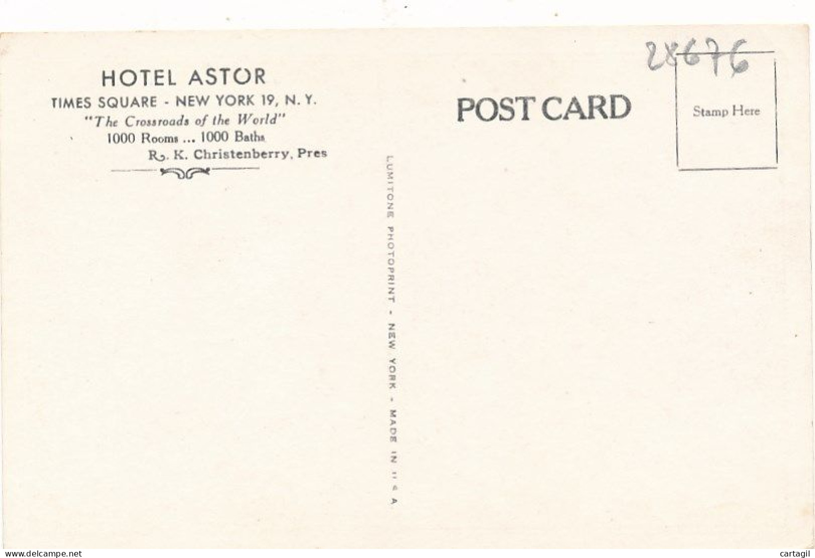 CPA-28676-USA ( NY) -New York -Hotel Astor-Livraison Offerte - Cafes, Hotels & Restaurants