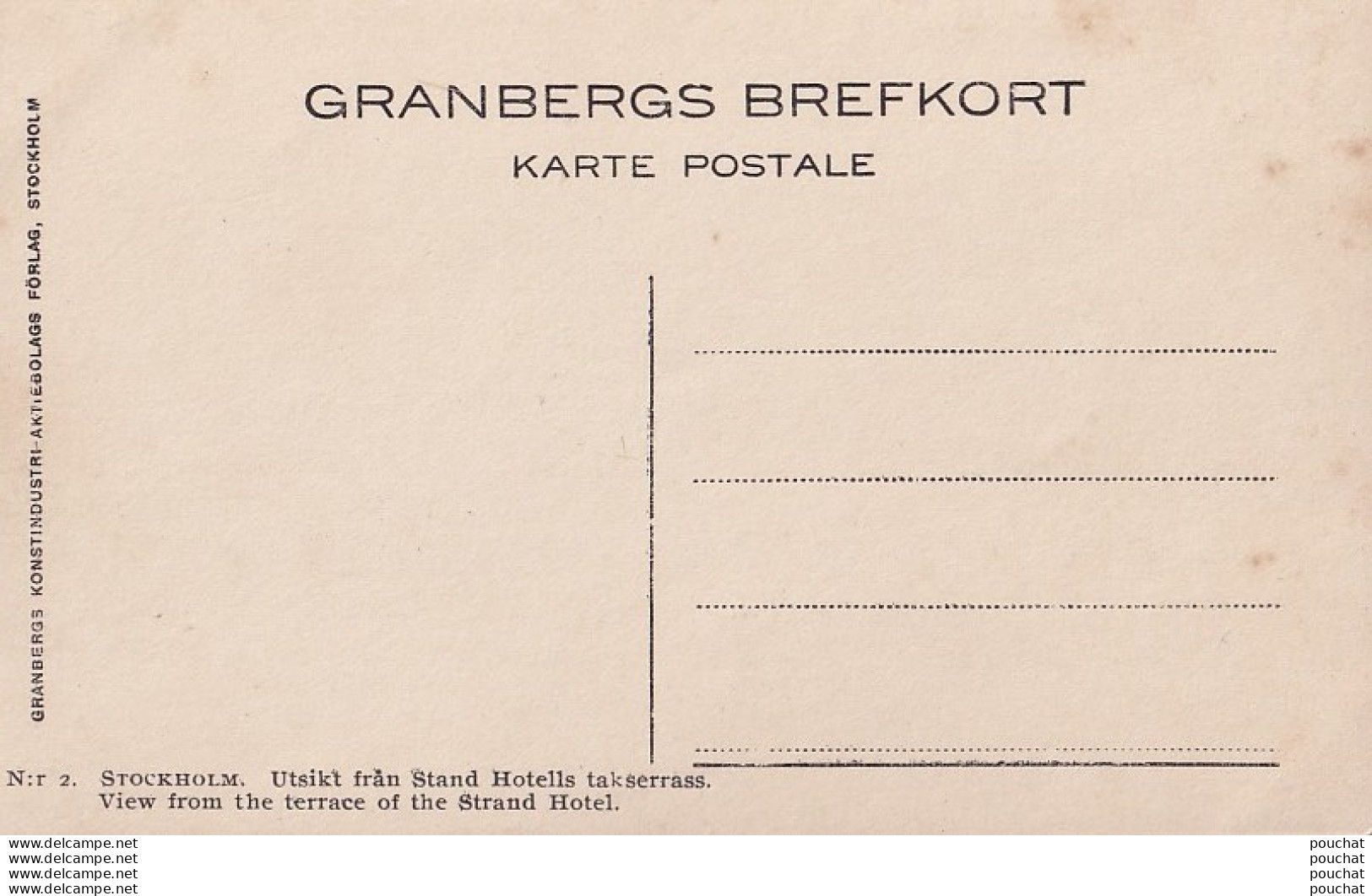 J3- STOCKHOLM -  UTSIKT FRAN STRAND HOTELLS - ( CARTE PHOTO GRANGERGS KONSTINDSTRI - 2 SCANS  ) - Sweden