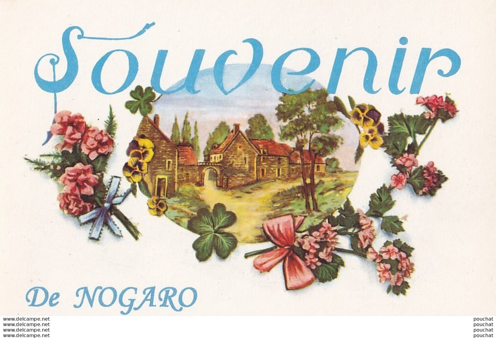 J14-32) NOGARO - UN BAISER - CARTE FANTAISIE - PAYSAGE AVEC FLEURS - 2 SCANS ) - Nogaro