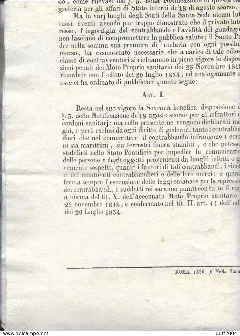NOTIFICAZIONE - 12 OTTOBRE 1836. - Etats Pontificaux