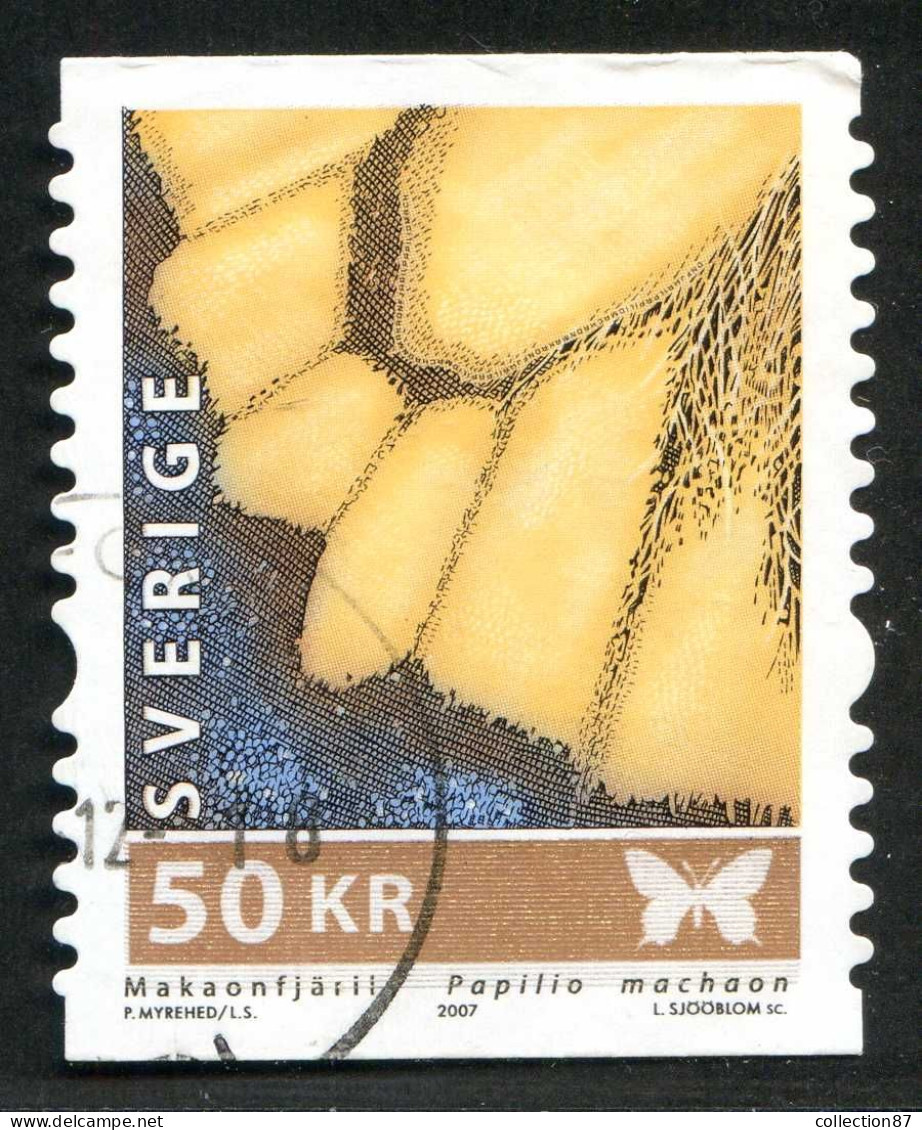 Réf 77 < SUEDE Année 2007 < Yvert N° 2590 Ø Used < SWEDEN < Papillon Papilio Machaon > Détail Aile - Gebraucht