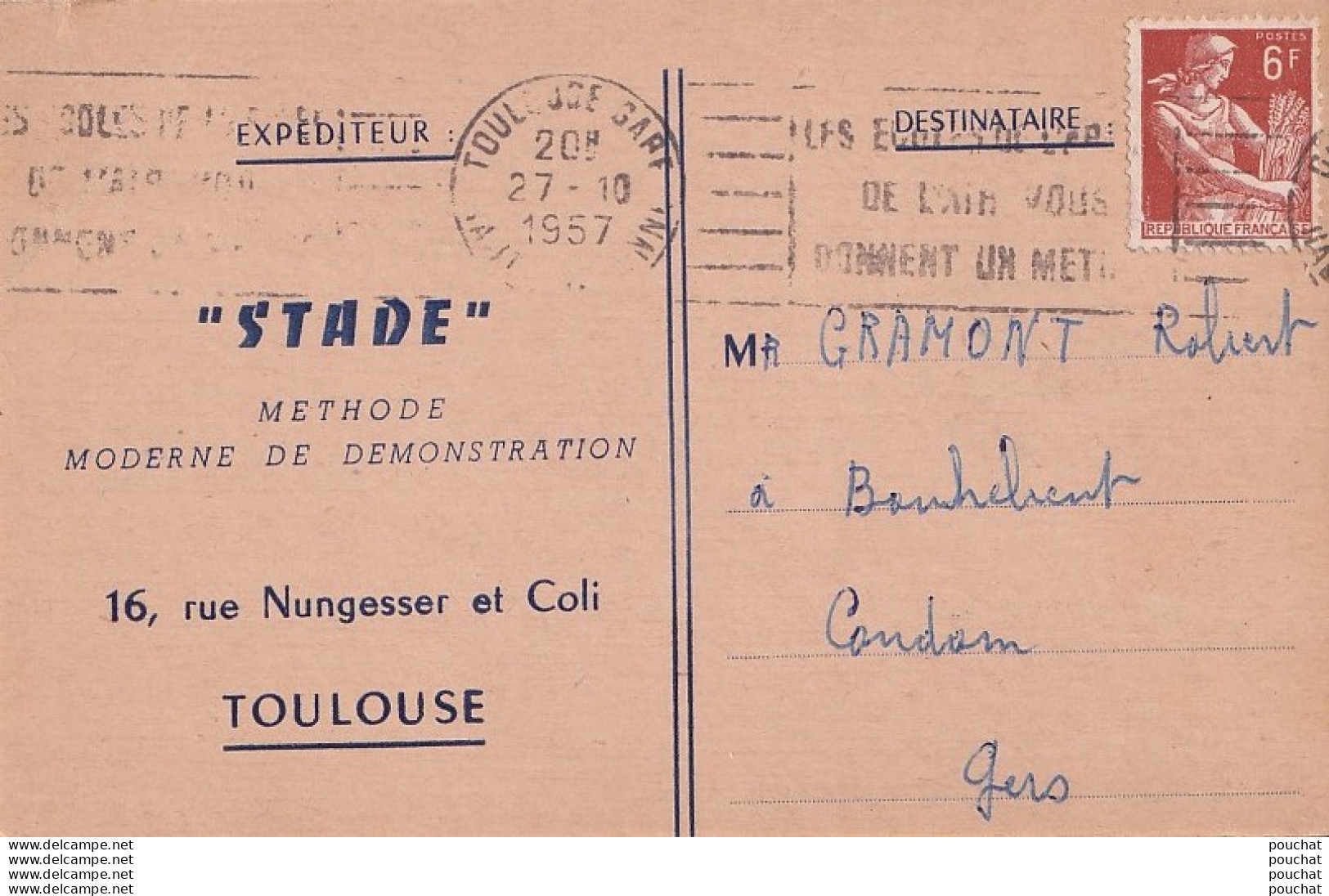 O8-32) CONDOM - LUNDI 4/11/1957 - CAFE DES ALLEES " STADE " TOULOUSE METHODE MODERNE DE DEMONSTRATION - ( 2 SCANS ) - Condom