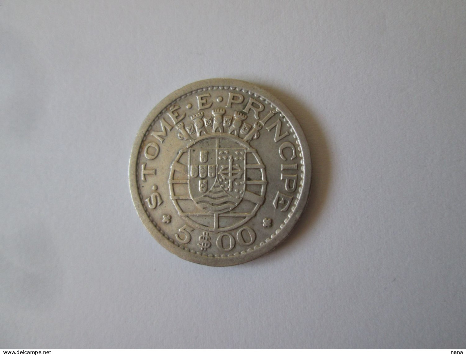 Sao Tome And Principe 5 Dollars 1951 Silver Coin AUNC - Santo Tomé Y Príncipe