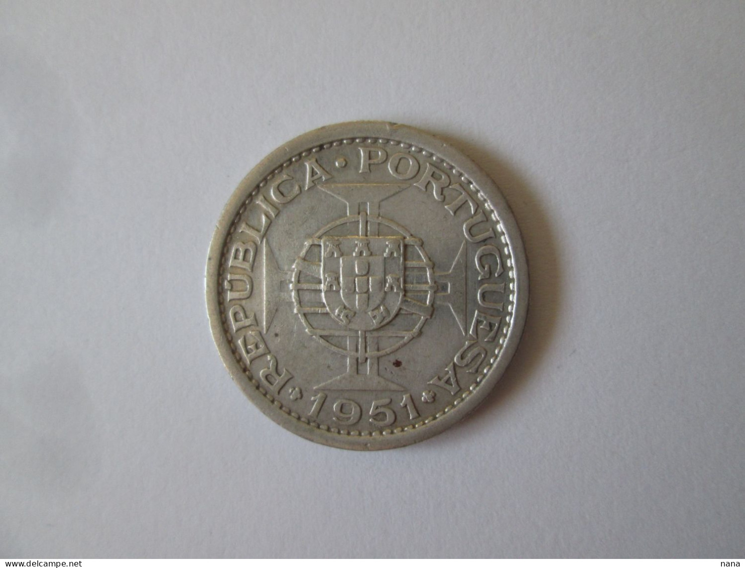 Sao Tome And Principe 5 Dollars 1951 Silver Coin AUNC - Sao Tome En Principe