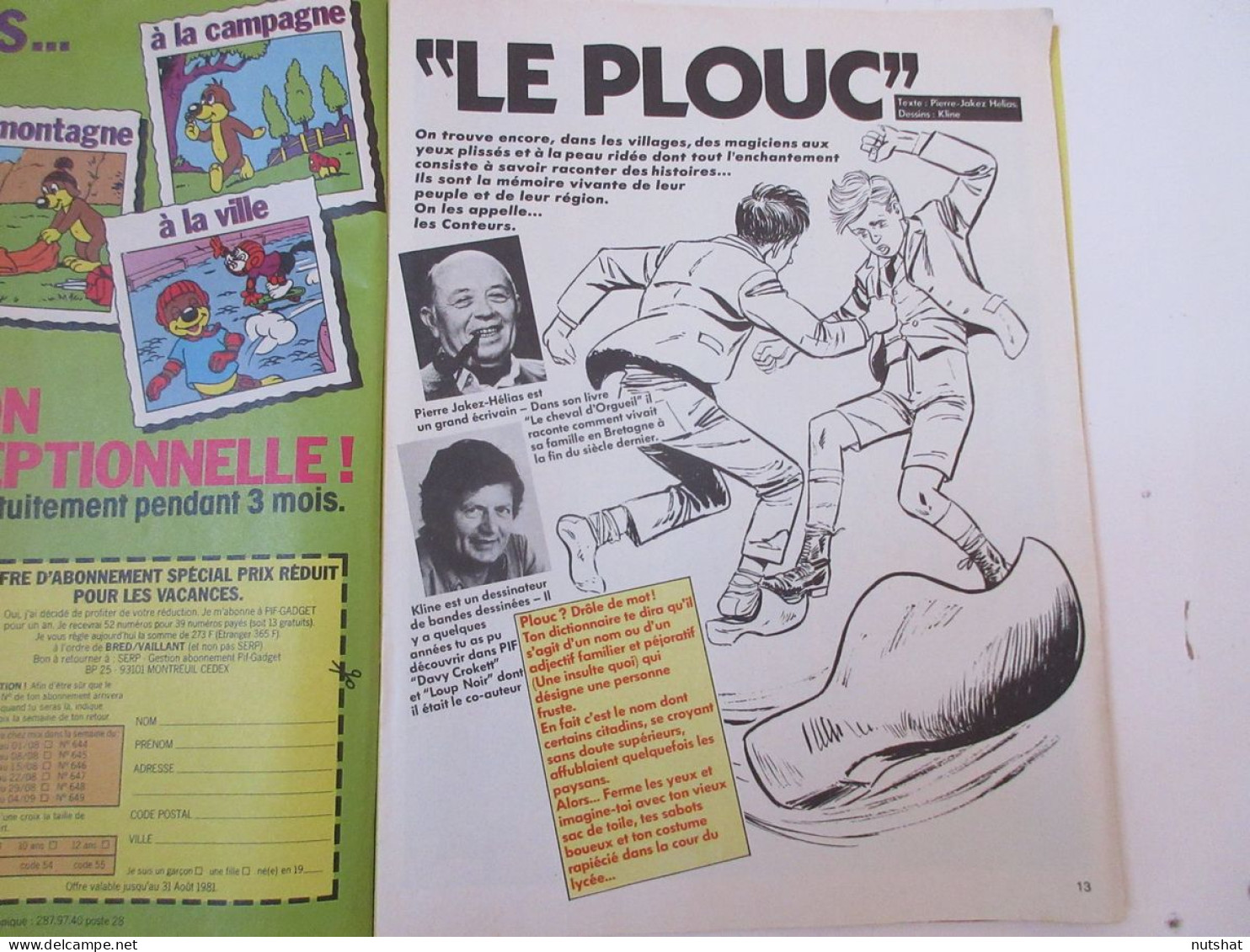 PIF GADGET 646 08.1981 Le PLOUC Par PJ HELIAS Et KLINE La NAVETTE SPATIALE RAHAN - Vaillant