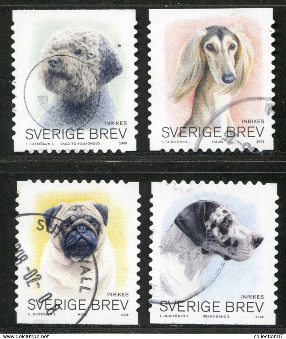 Réf 77 < SUEDE Année 2008 < Yvert N° 2600 à 2603 Ø Used < SWEDEN < Chiens Dogs > Lagotto - Saluki - Shar Pei - Danois - Oblitérés