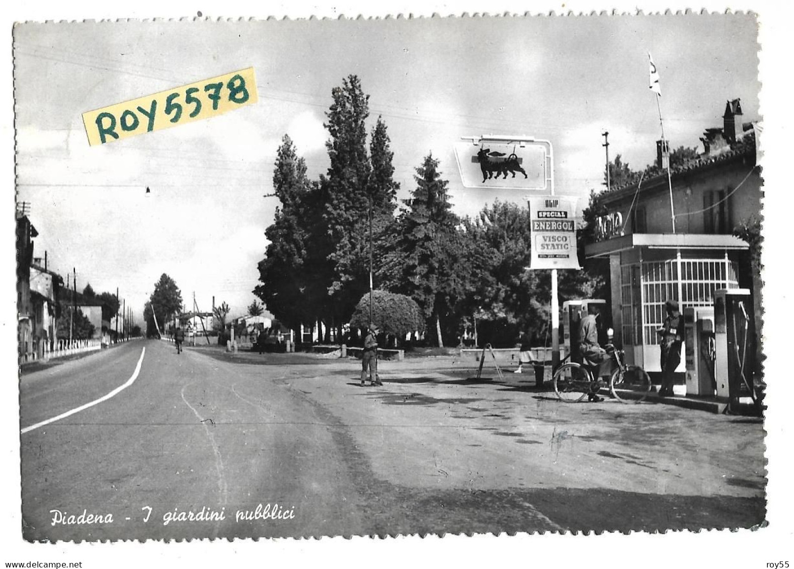 Lombardia-cremona-piadena I Giardini Pubblici Veduta Viale Giardini Benzinaio Agip Persone Bici Animata Anni 50 - Otros & Sin Clasificación