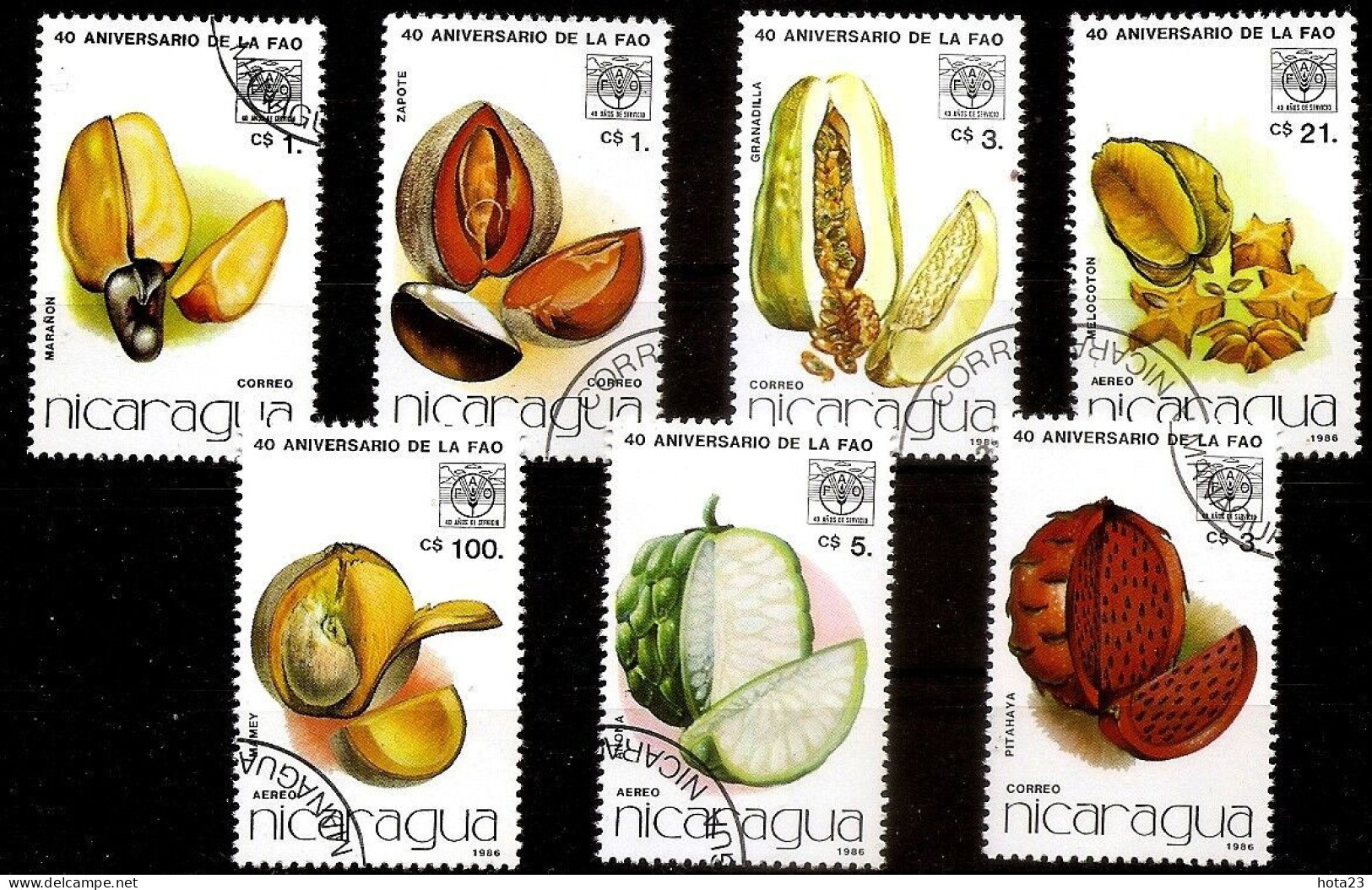 Nicaragua 1986 #1546-52 F.A.O. Exotic Fruits & Nuts Stamp Set 7v. USED - Nicaragua