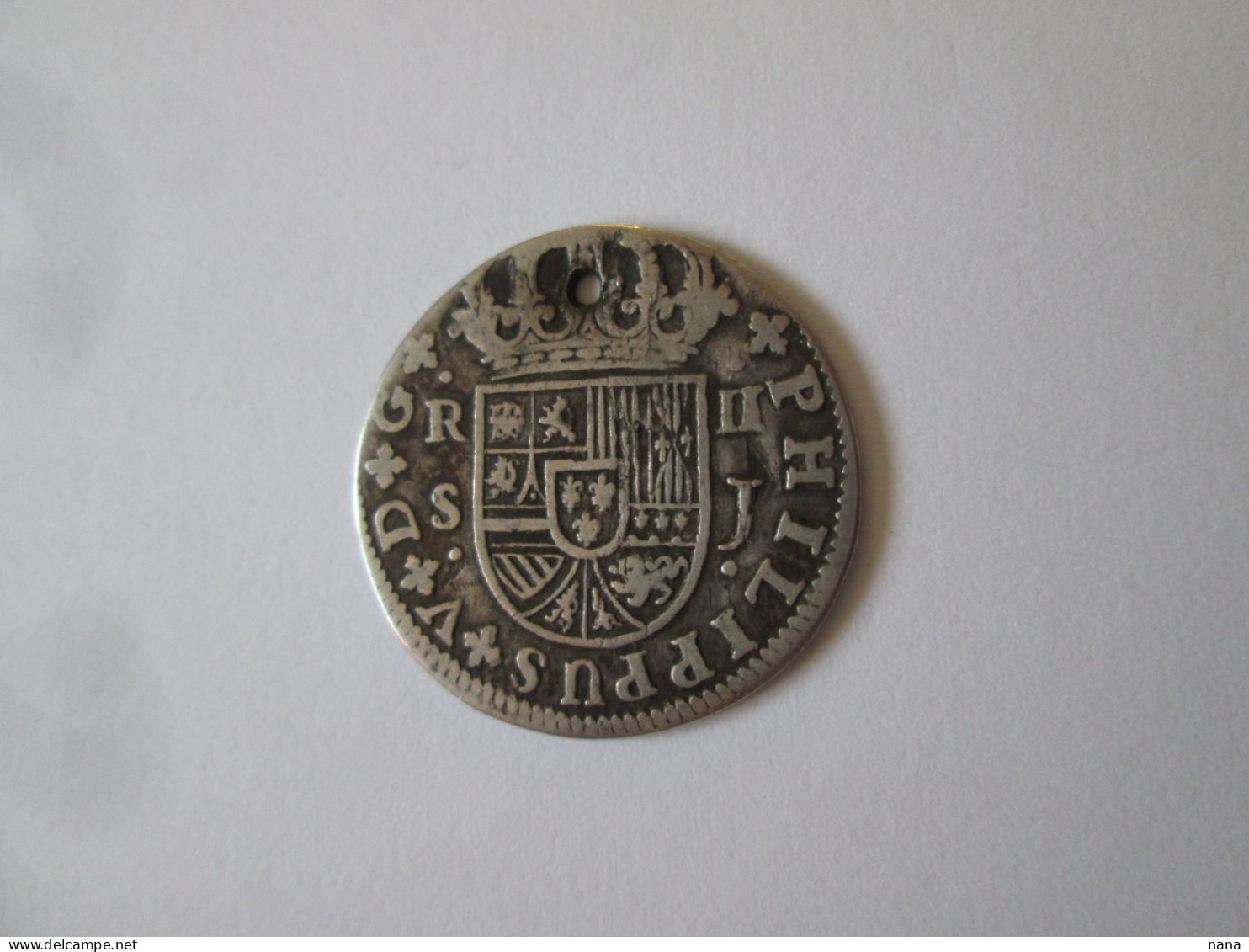 Rare! Spain 2 Reales 1723 Felipe V Sevilla,1st Type Silver Hole Coin/Piece D'argent Trou - Münzen Der Provinzen