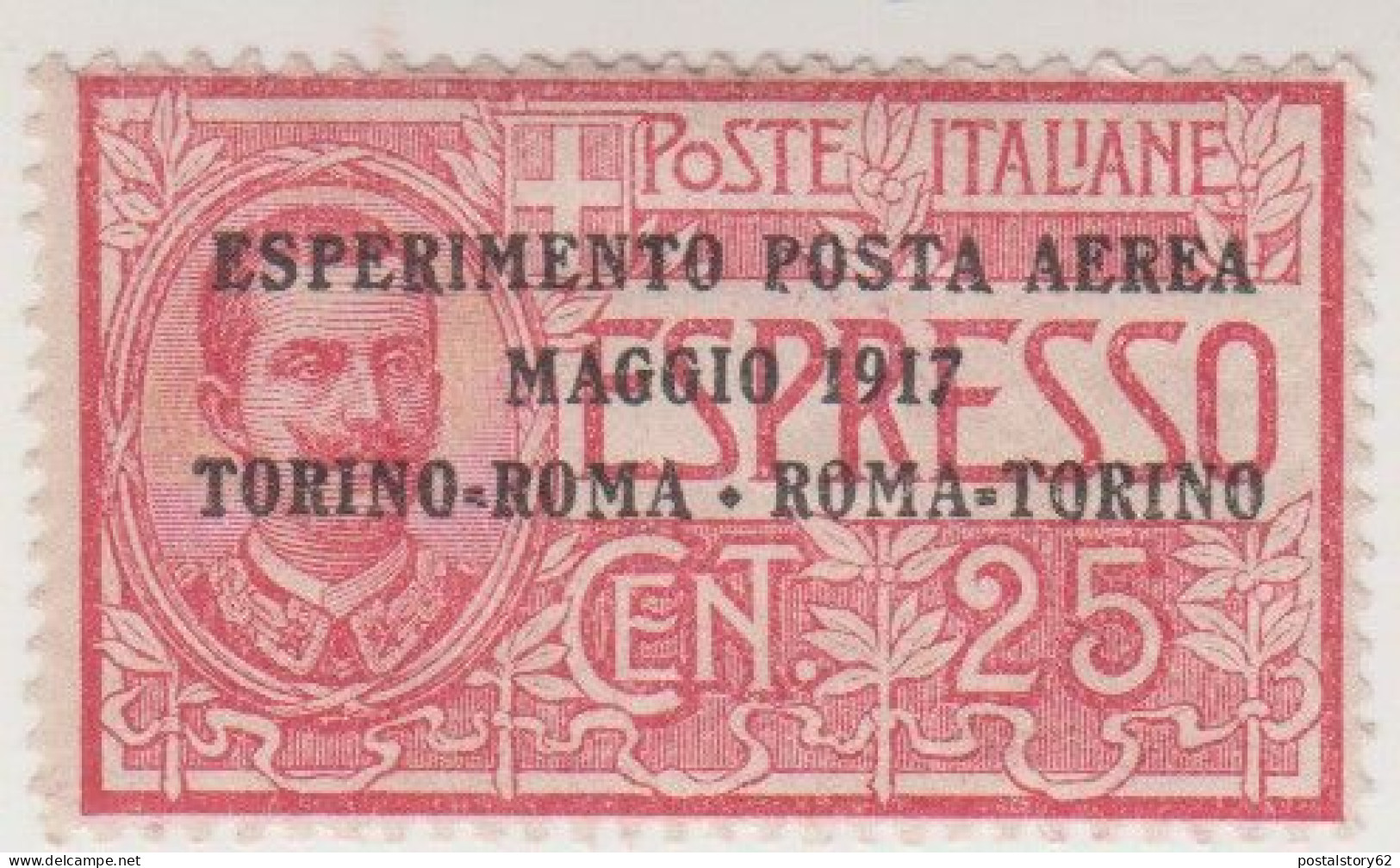Regno D'Italia, Esperimento Posta Aerea. Maggio 1917 Torino - Roma / Roma - Torino  Cent. 25 Tracce Di Linguella - Eilsendung (Eilpost)