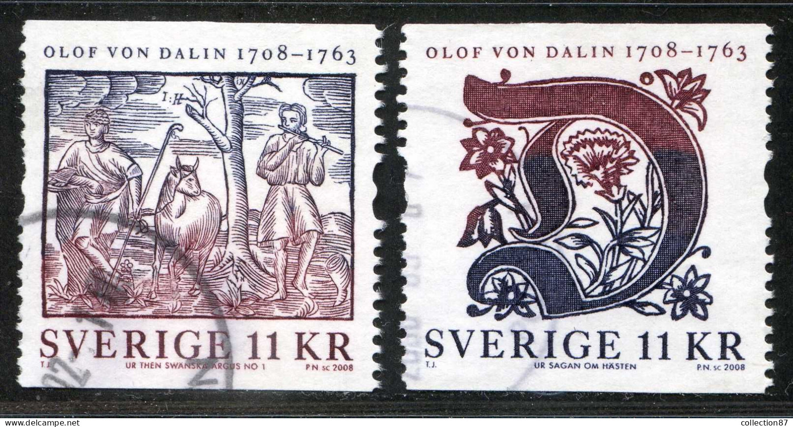 Réf 77 < SUEDE Année 2008 < Yvert N° 2609 à 2610 Ø Used < SWEDEN < Olof Von Dalin > Ecrivain Et Historien - Used Stamps