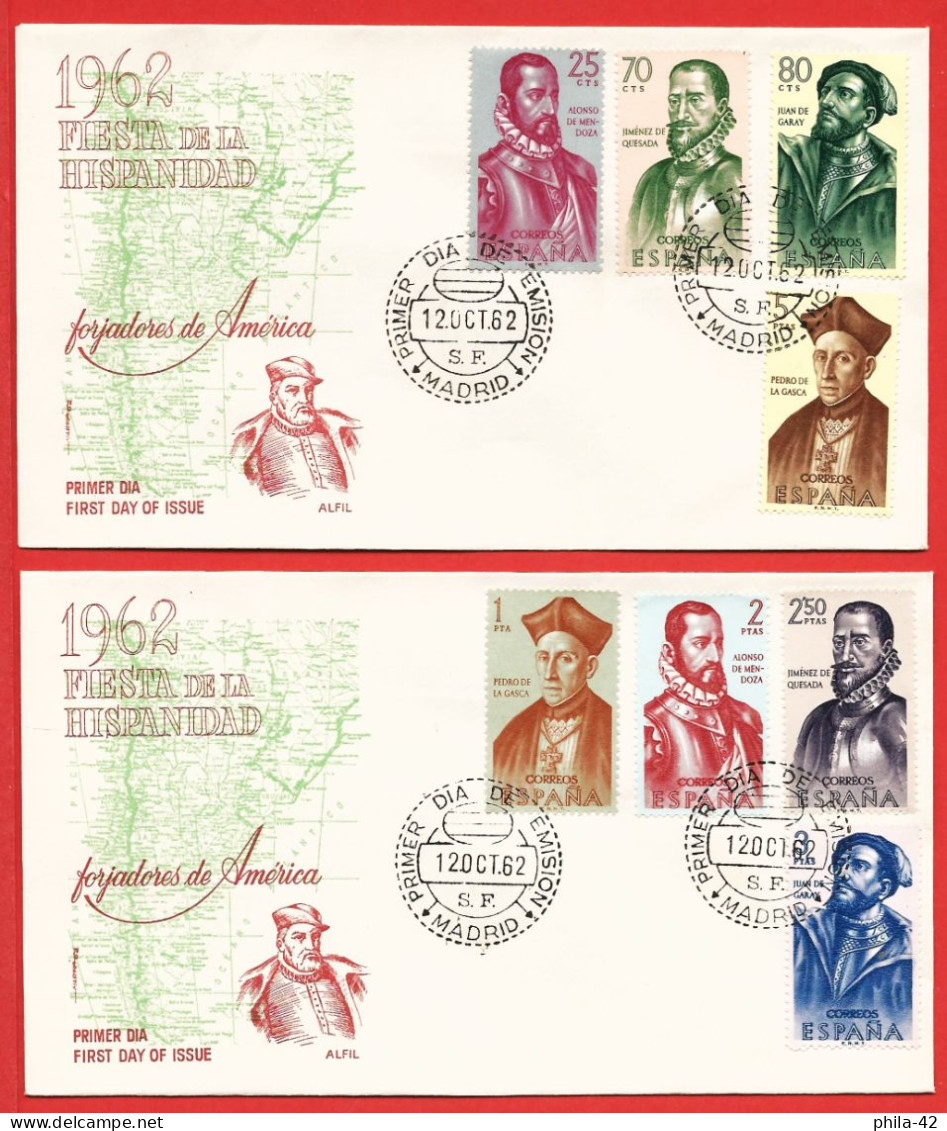 Spain 1962 - Mi 1346/53 - YT 1125/32 ( Forjadores De America  ) 2 X FDC - FDC