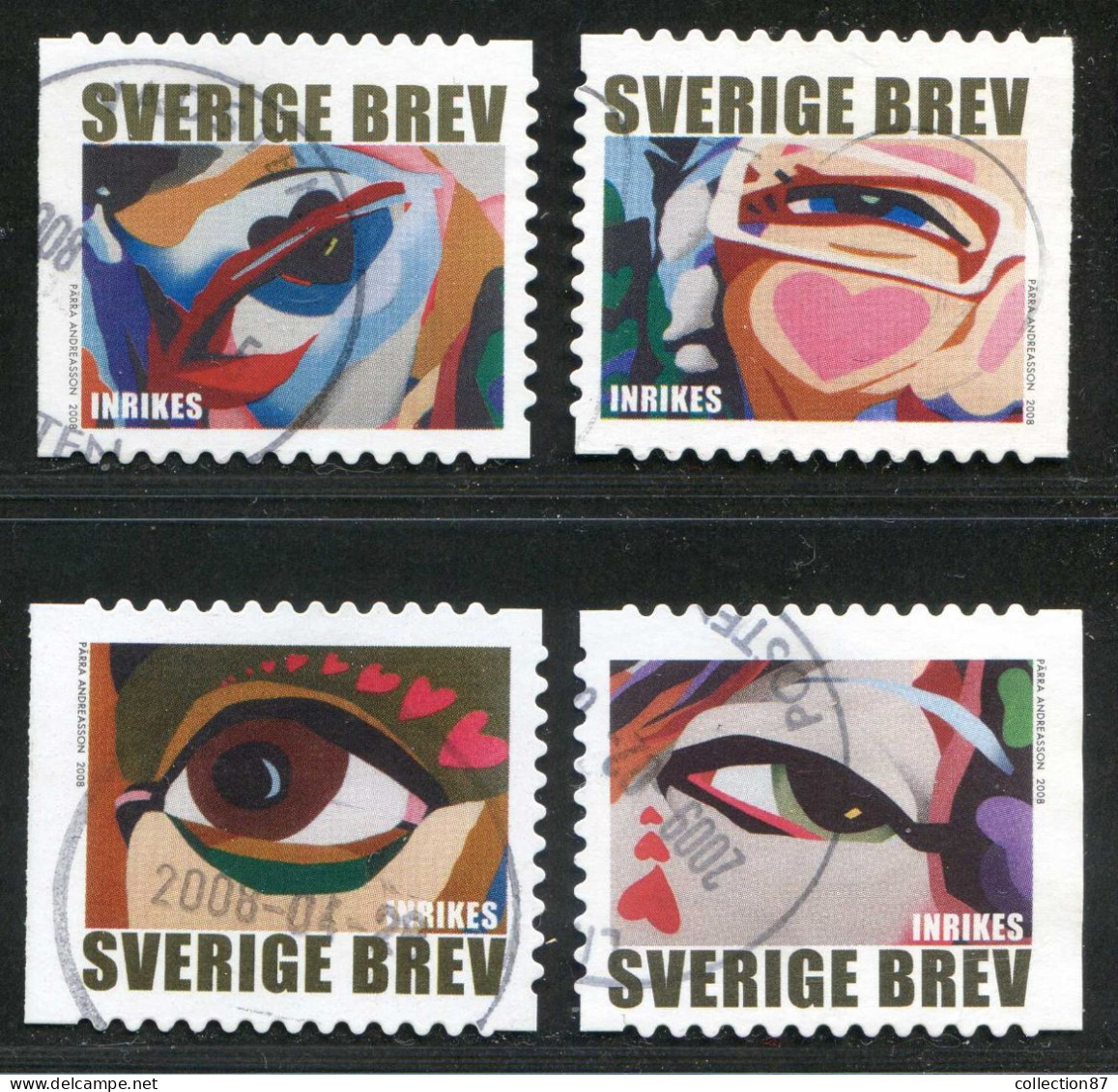 Réf 77 < SUEDE Année 2008 < Yvert N° 2611 à 2614 Ø Used < SWEDEN < Art Peinture > Yeux Par Le Peintre Andreasson - Oeil - Used Stamps