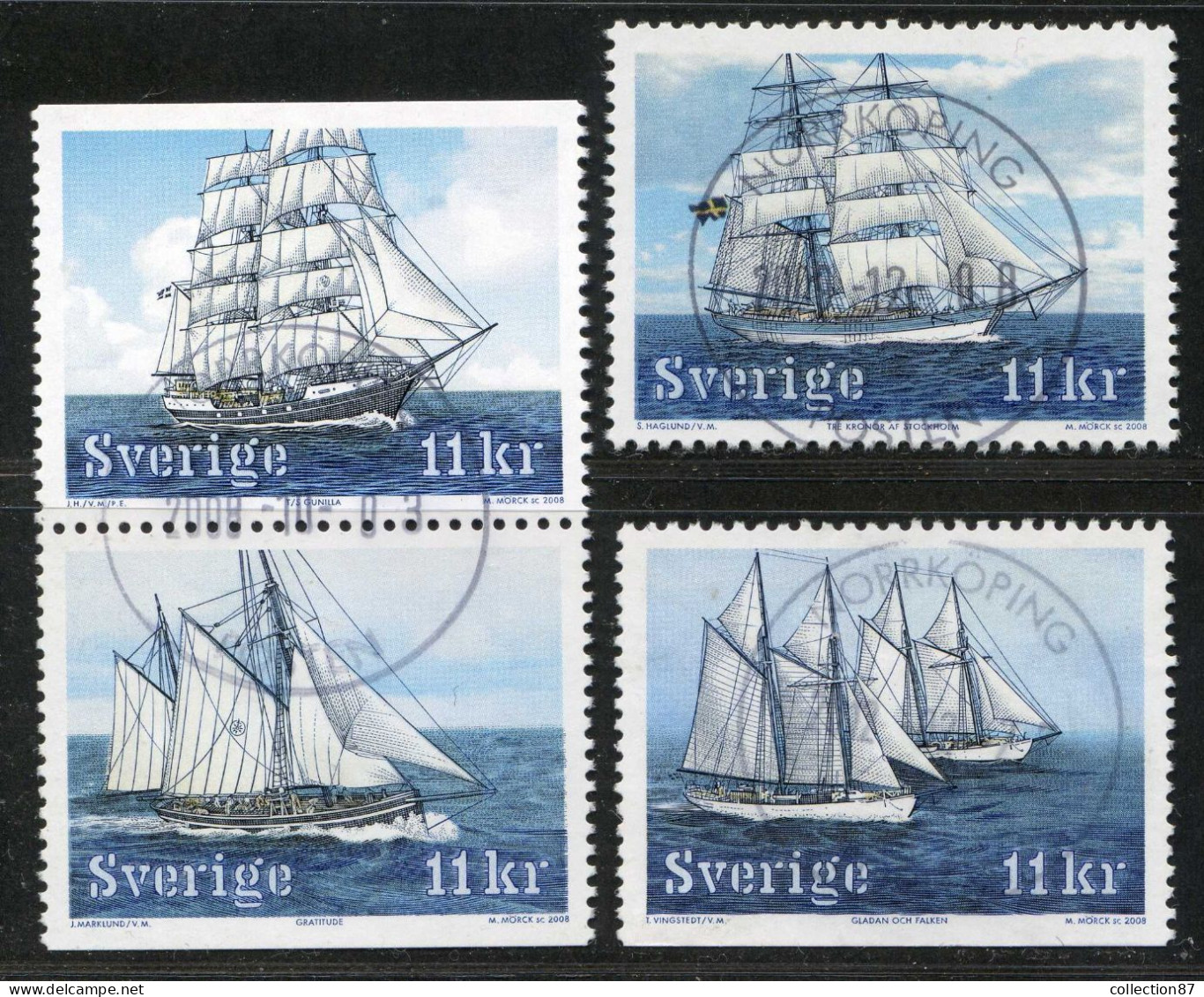 Réf 77 < SUEDE Année 2008 < Yvert N° 2623 à 2626 Ø Used < SWEDEN < Navires Bateaux > Voiliers - Usati