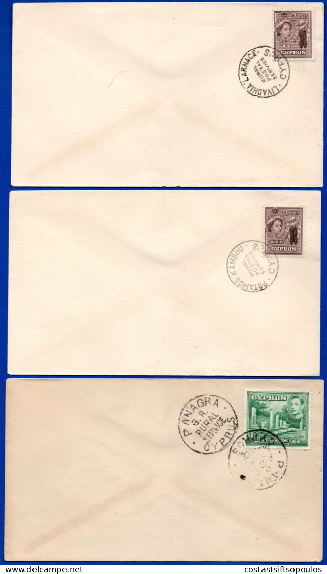 2876.CYPRUS,PANAGRA,LIVADHIA,POTAMOS RURAL POSTMARKS,C.T.O. COVERS LOT - Cyprus (...-1960)