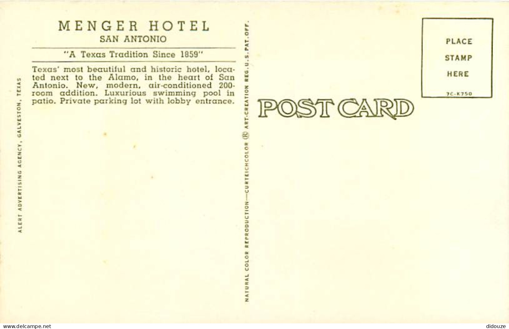 Etats Unis - San Antonio - Menger Hotel - Resort Hôtel - Etat Du Texas - Texas State - CPSM Format CPA - Carte Neuve - V - San Antonio