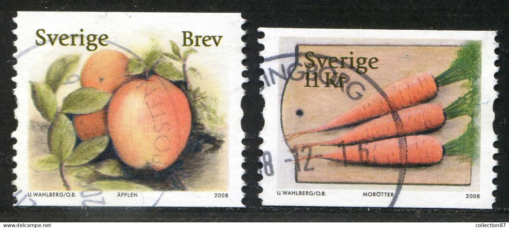 Réf 77 < SUEDE Année 2008 < Yvert N° 2634 + 2635  Ø Used < SWEDEN < Pomme + Carottes - Usati