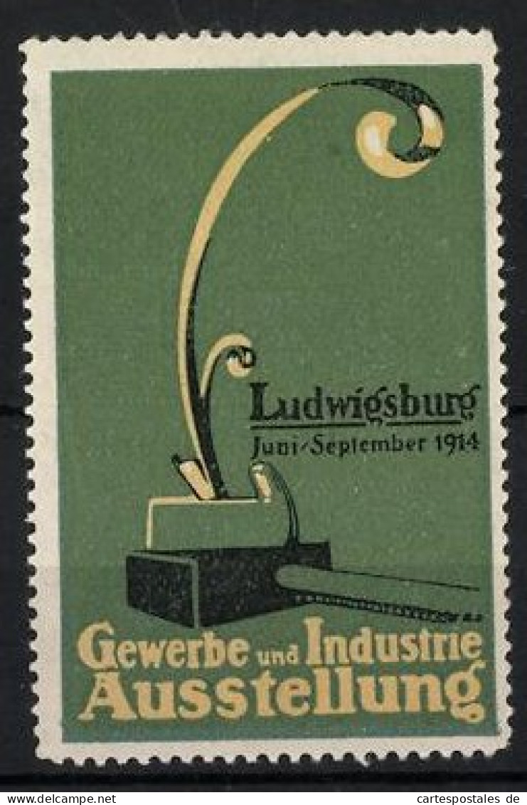 Reklamemarke Ludwigsburg 1914, Gewerbe- Und Industrie-Ausstellung 1914, Hobel & Hammer  - Cinderellas