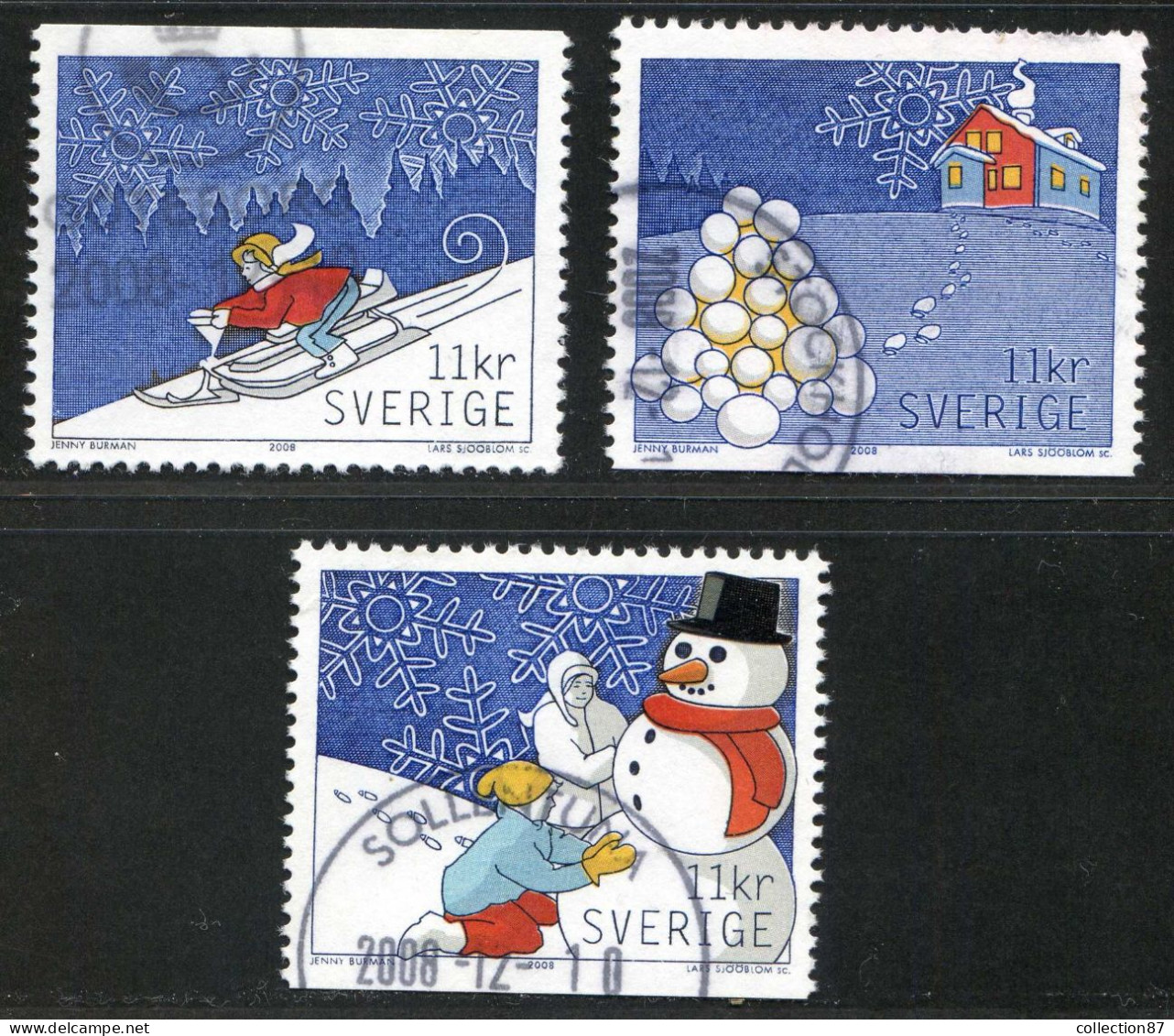 Réf 77 < SUEDE Année 2008 < Yvert N° 2653 à 2655  Ø Used < SWEDEN < Joies De La Neige - Used Stamps