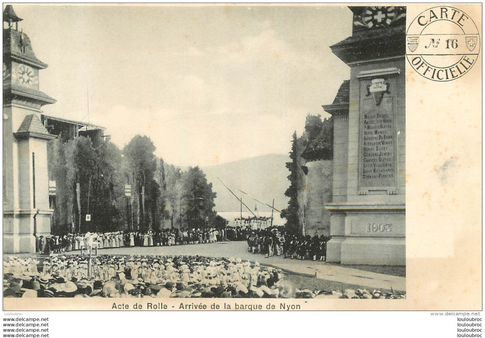 ACTE DE ROLLE ARRIVEE DE LA BARQUE DE NYON CARTE OFFICIELLE N°16 CENTENAIRE DU CANTON DE VAUD - Nyon