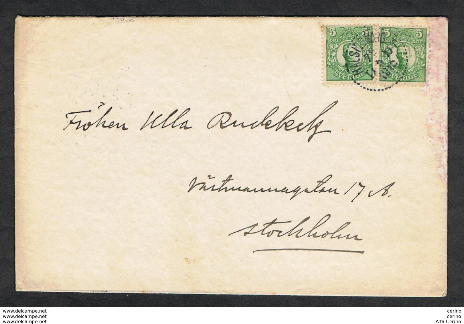 SWEDEN: 1915 COVERT WITH 5 O. + 5 O. GREEN (62 + 62) - TO STOCKHOLM - 1910-1920 Gustaf V