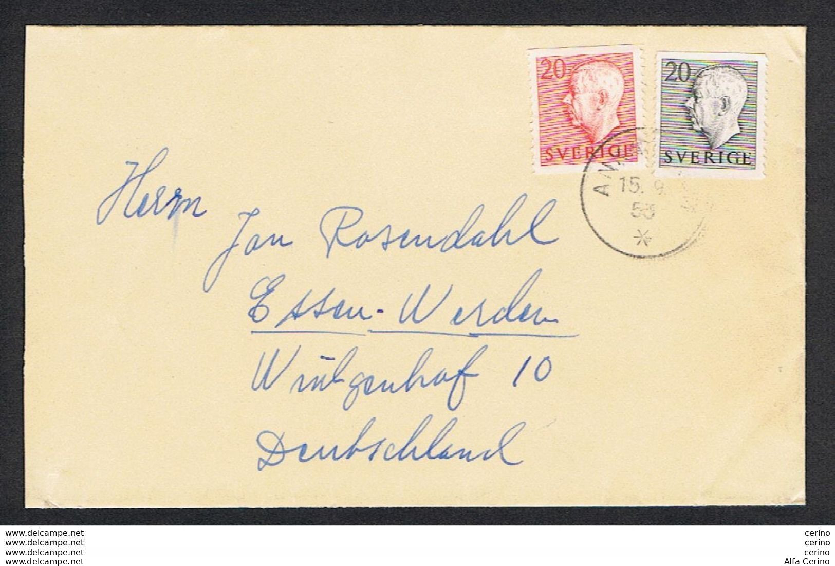 SWEDEN: 1953 COVERT WITH TWIN VALUES 20 O. + 20 O. (357 + 358) - TO GERMANY - Covers & Documents