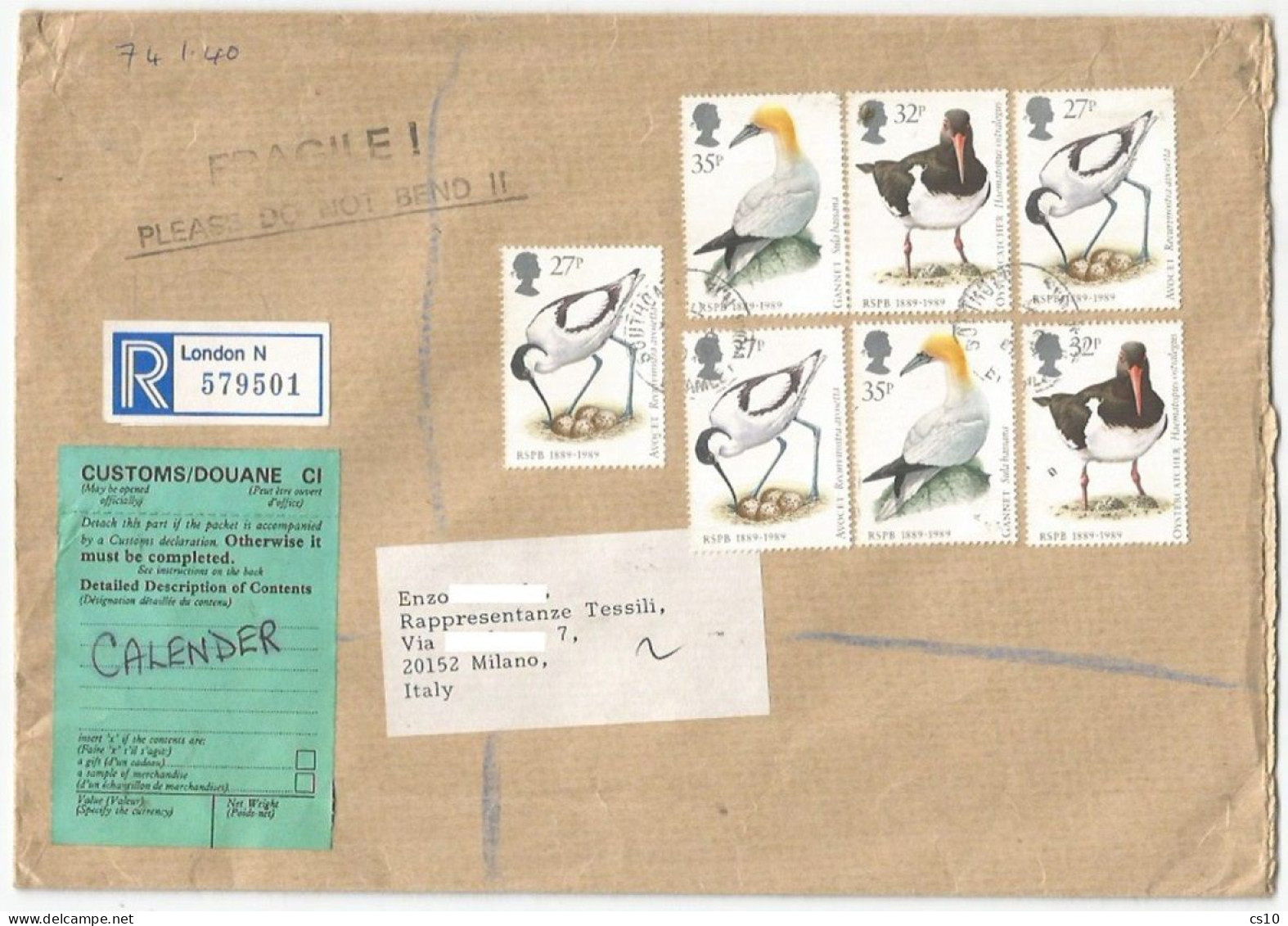 UK Britain Customs Douane C1 Label X Textiles Commerce Reg.CV London 5apr 1989 With Birds 7v Rate £.2.15 - Storia Postale
