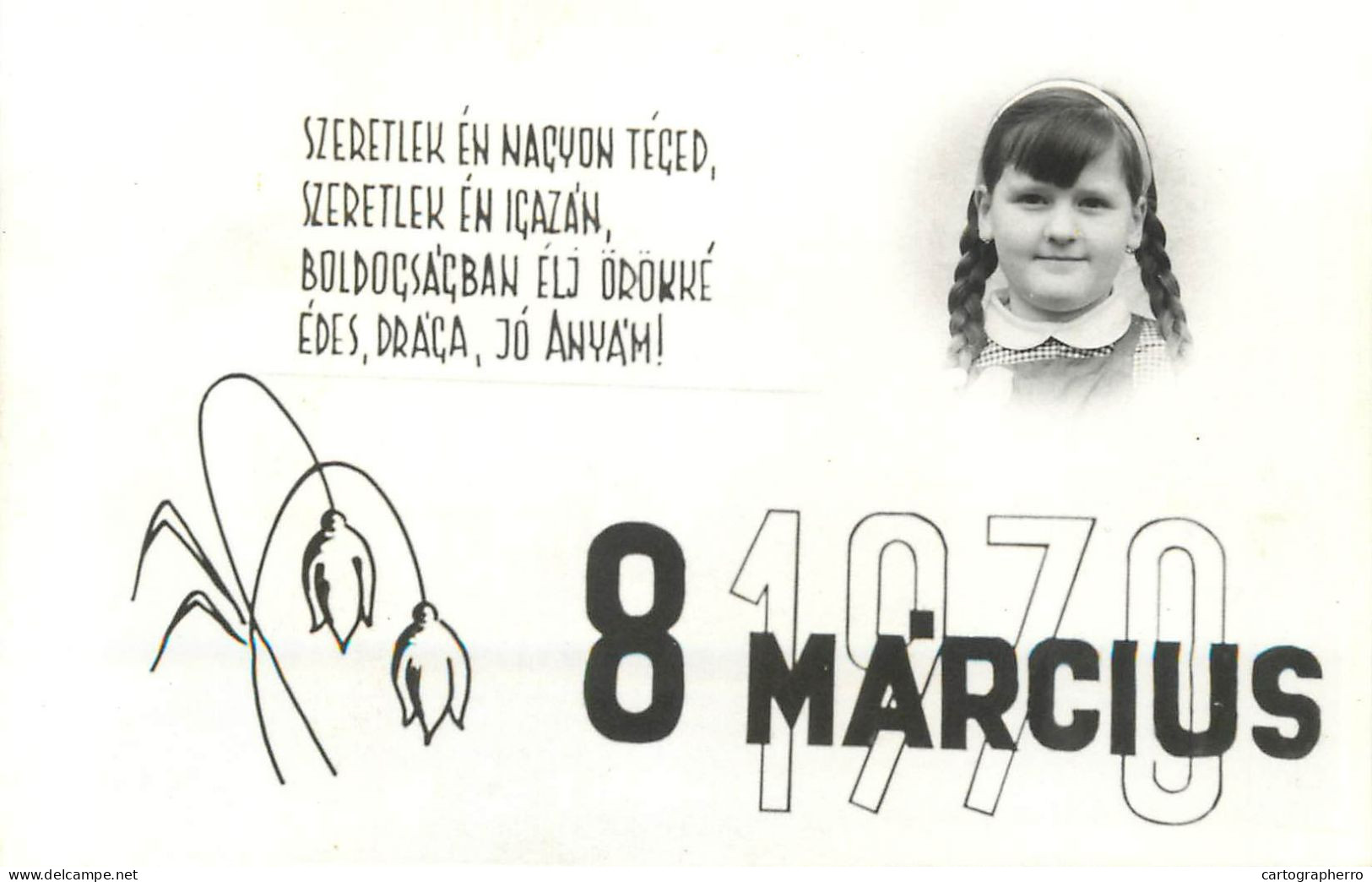 8 March Mother's Day Greetings 1970 Snowdrop Flowers & Schoolgirl - Fête Des Mères