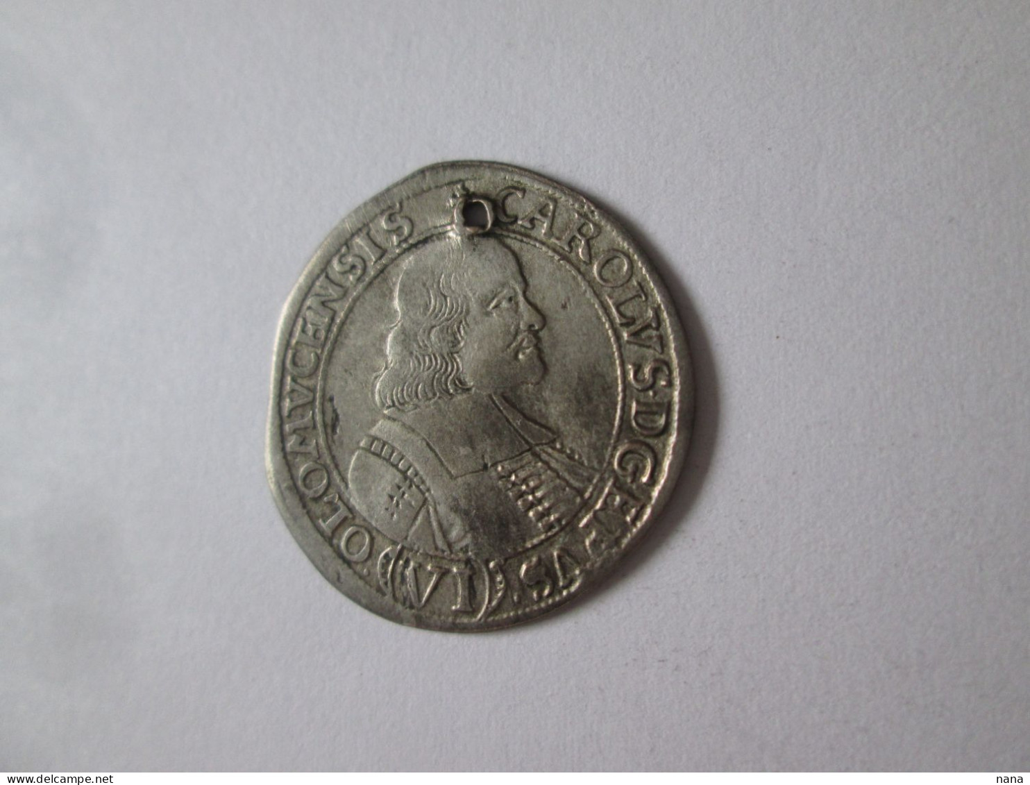Rare! Kingdom Of Bohemia/Prince Bishop Of Olomouc-Karl II Of Lichten.6 Kreuzer 1674 Silver Hole Coin/Piece D'argent Trou - Tchéquie