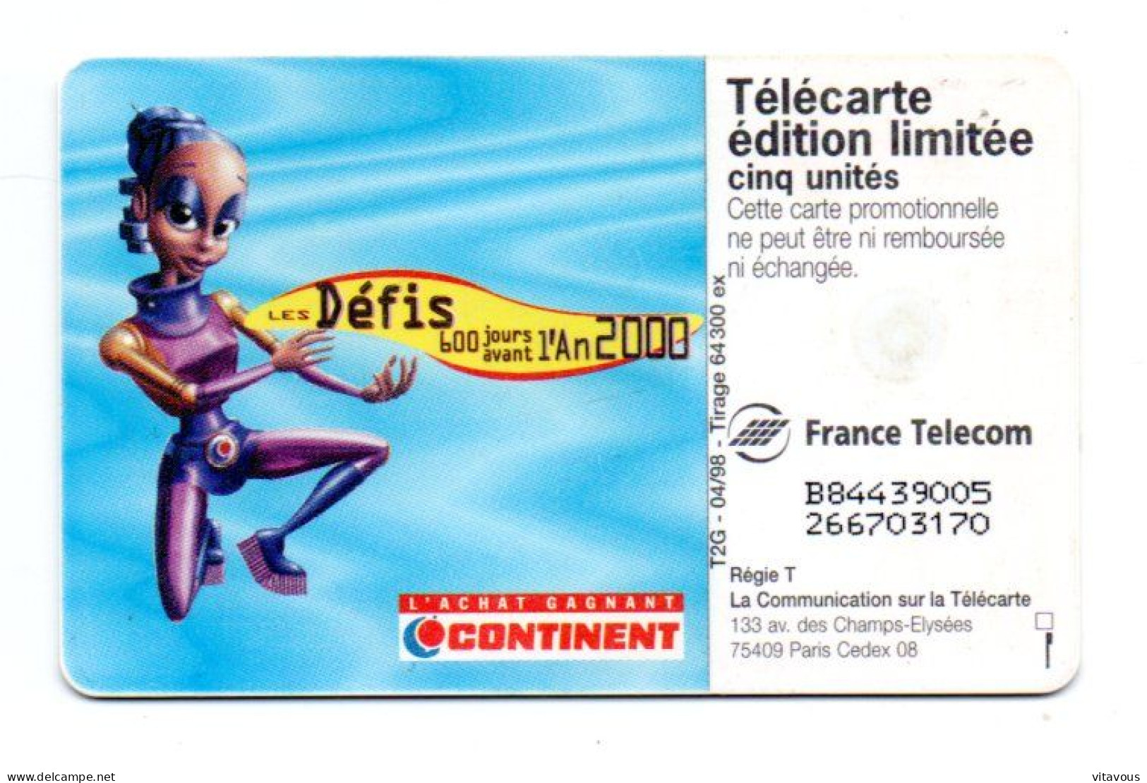 GN 443 Continent Les Défis  Télécarte FRANCE 5 Unités Phonecard  (K 163) - 5 Unità