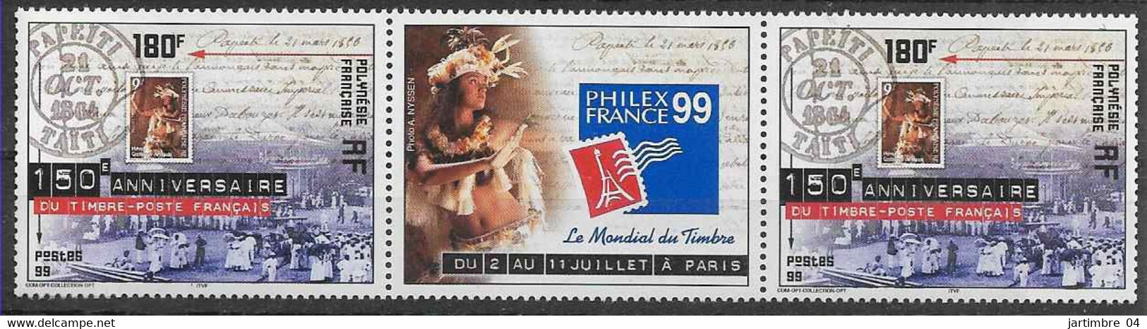 1999 POLYNESIE FRANCAISE 602** Philexfrance, Timbre Sur Timbre, Paire Avec Vignette - Unused Stamps