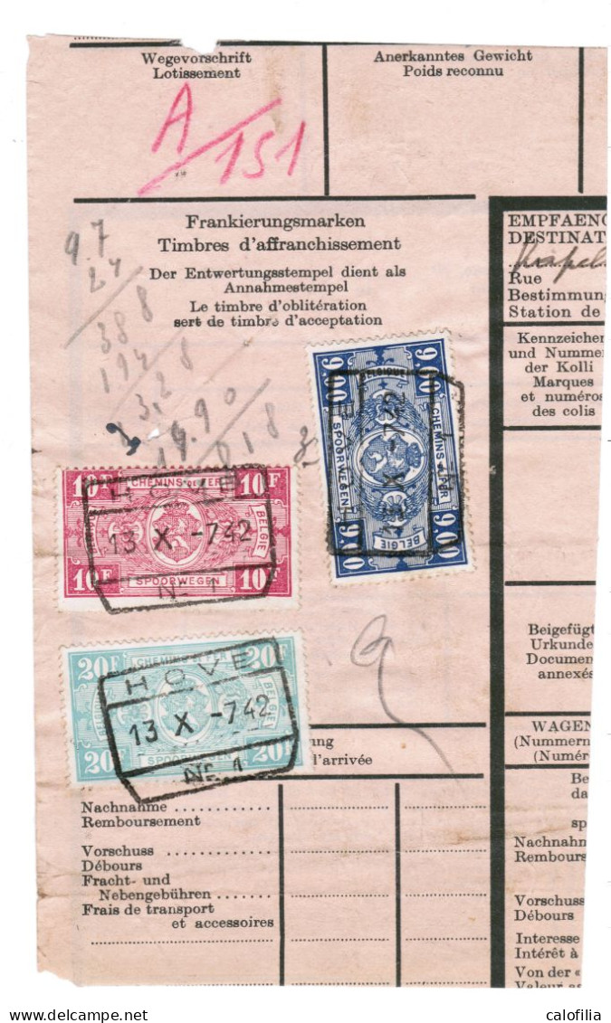Fragment Bulletin D'expedition, Obliterations Centrale Nettes HOVE, RARE - Gebraucht