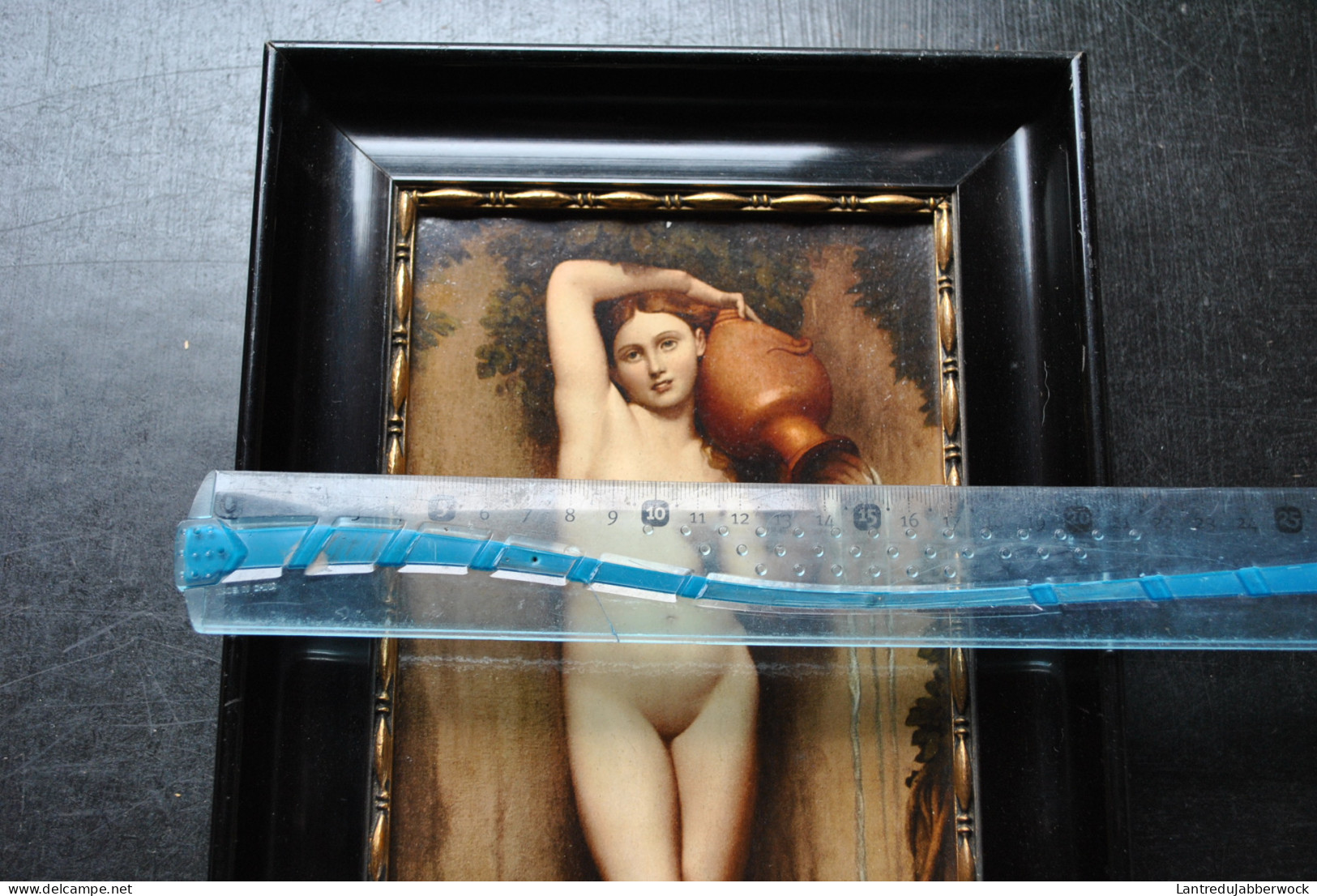 Belle Ancienne Reproduction Cadre En Bois Noirci 34 X 21 Cm Du Tableau LA SOURCE De Ingres Nu Porteuse D'eau Romantisme - Other & Unclassified