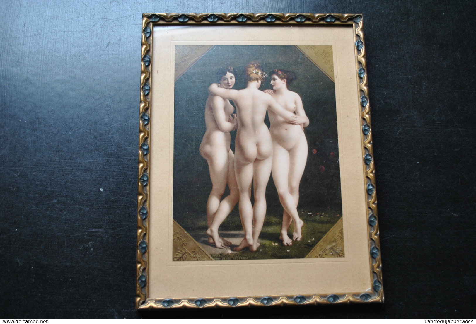 Belle Ancienne Reproduction Cadre En Bois Doré 36.5 X 29 Cm Du Tableau LES TROIS GRACES De Regnault Nu Premier Empire - Sonstige & Ohne Zuordnung