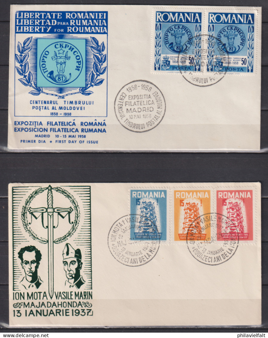 Rumänien 1957/58 (Cinderellas) 2 FDC Der Exilregierung Mit 1957 Europamarken Und 1958 Ausstellung Madrid - Covers & Documents