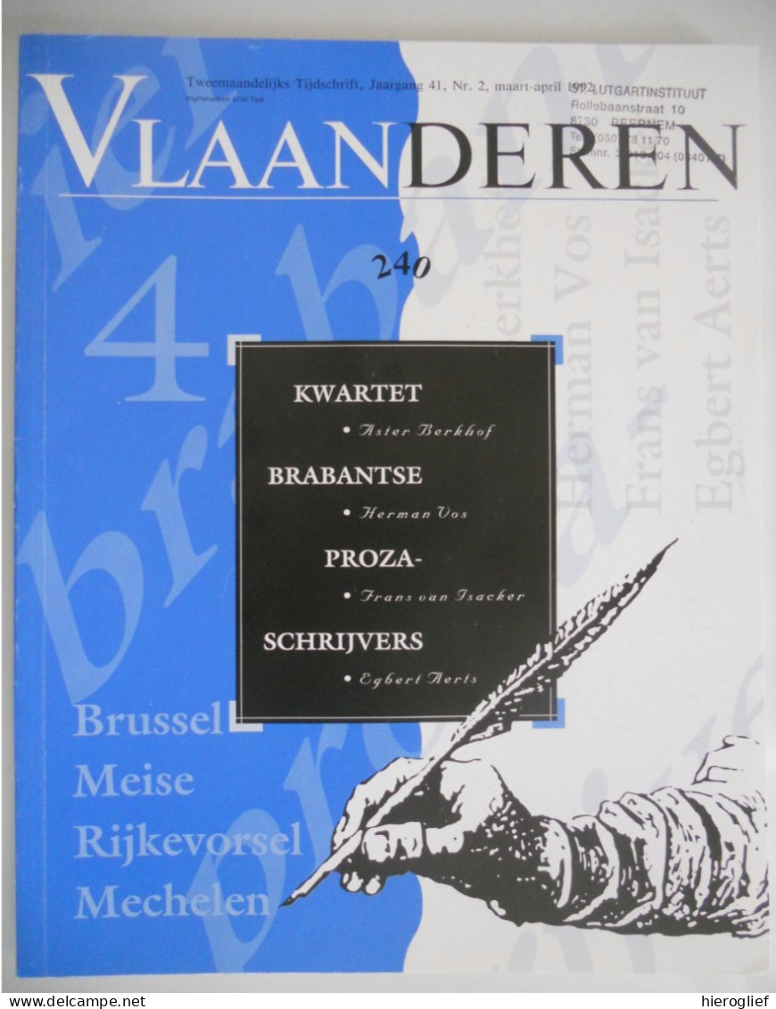 Aster Berckhof Herman Vos Frans Van Isacker Aerts - Kwartet Brabantse ProzaSchrijvers Themanr 240 Tijdschr Vlaanderen - Littérature