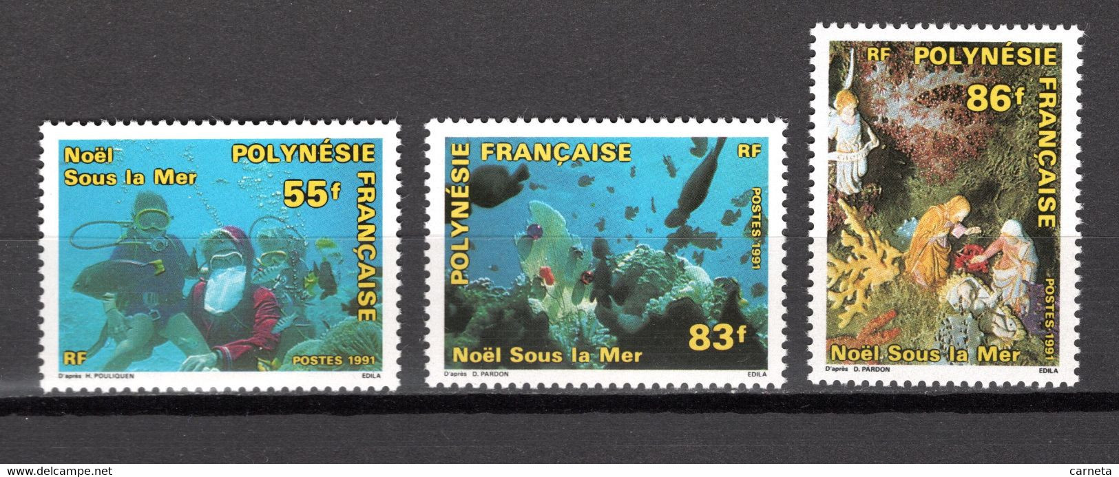 POLYNESIE  N°  396 à 398    NEUFS SANS CHARNIERE COTE  6.20€   NOEL PAYSAGE SOUS MARIN - Unused Stamps