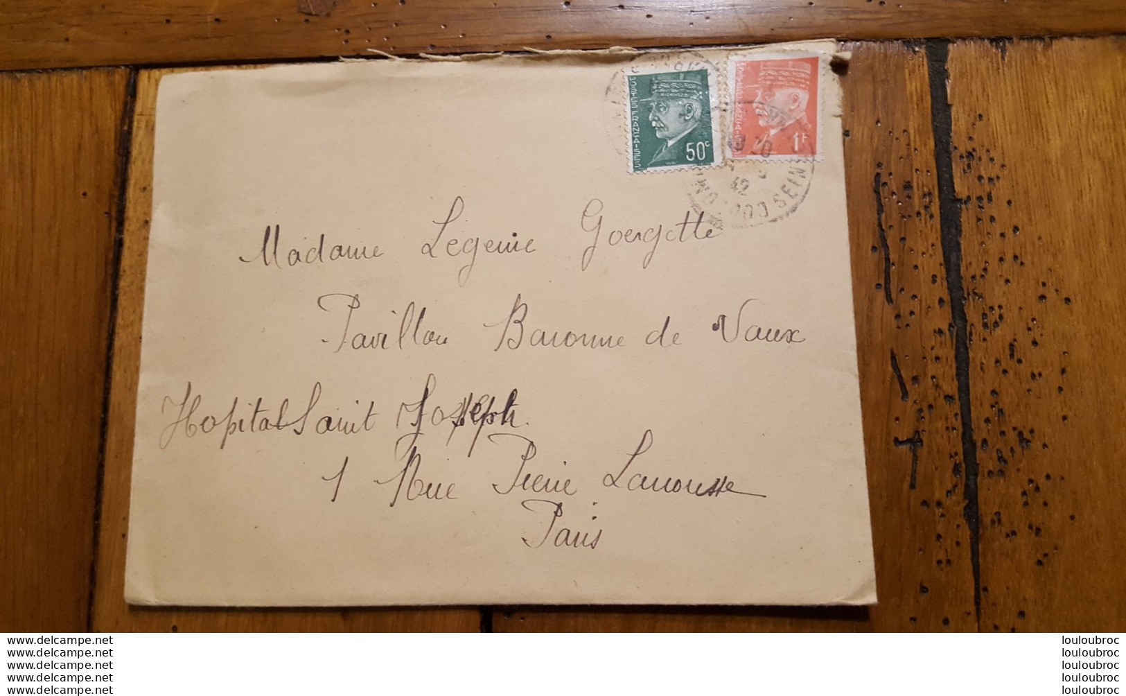 ENVELOPPE ET COURRIER TIMBRE PETAIN 1942  VERS HOPITAL SAINT JOSEPH PARIS - 1941-42 Pétain