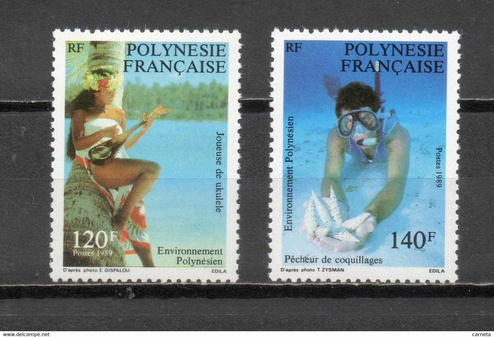 POLYNESIE  N°  331 + 332  NEUFS SANS CHARNIERE COTE  6.70€    COQUILLAGE ANIMAUX FAUNE PECHEUR INSTRUMENTS DE MUSIQUE - Unused Stamps