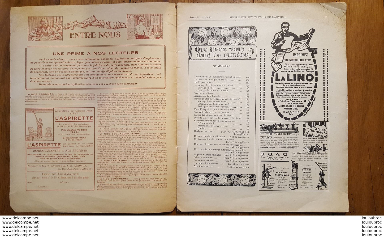 LES TRAVAUX DE L'AMATEUR N°30 DE 1925 CANOE PERISSOIRE  - LIT POUR ENFANT ETC.. - Bricolage / Technique