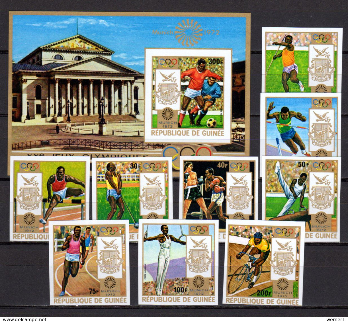Guinea 1972 Olympic Games Munich, Football Soccer, Cycling, Athletics Etc. Set Of 9 + S/s Imperf. MNH - Verano 1968: México