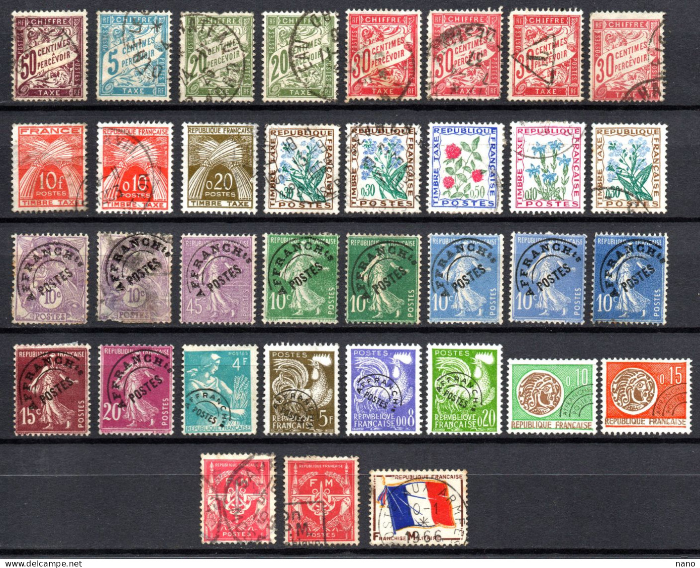 Timbres Taxes + Franchises + FM - 35 Timbres - Oblitérés - Autres & Non Classés